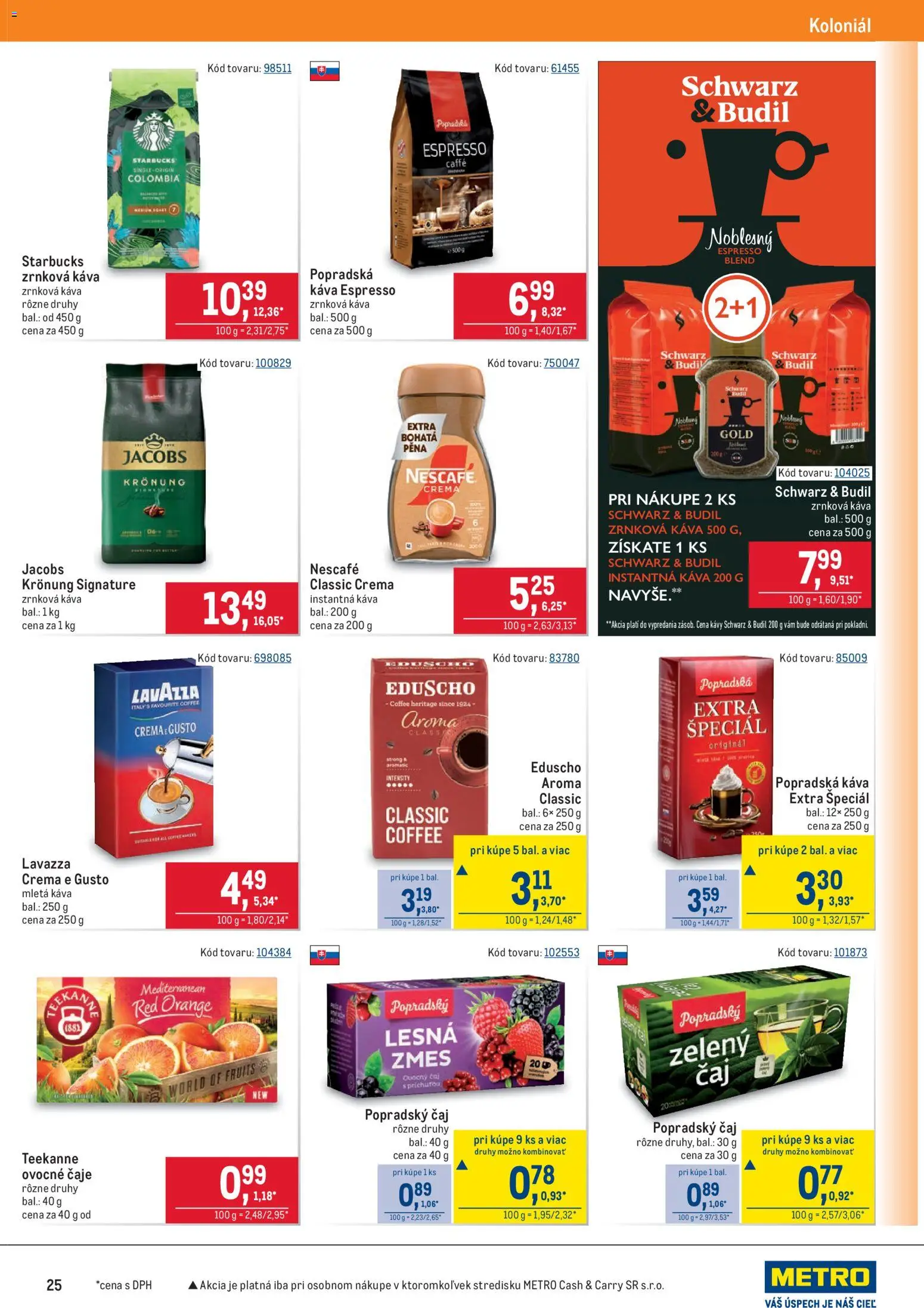 Nové Metro akcie – leták je platný od 11.03.2026 | Strana: 25 | Produkty: Káva, Jacobs Krönung, Teekanne, Zrnková káva