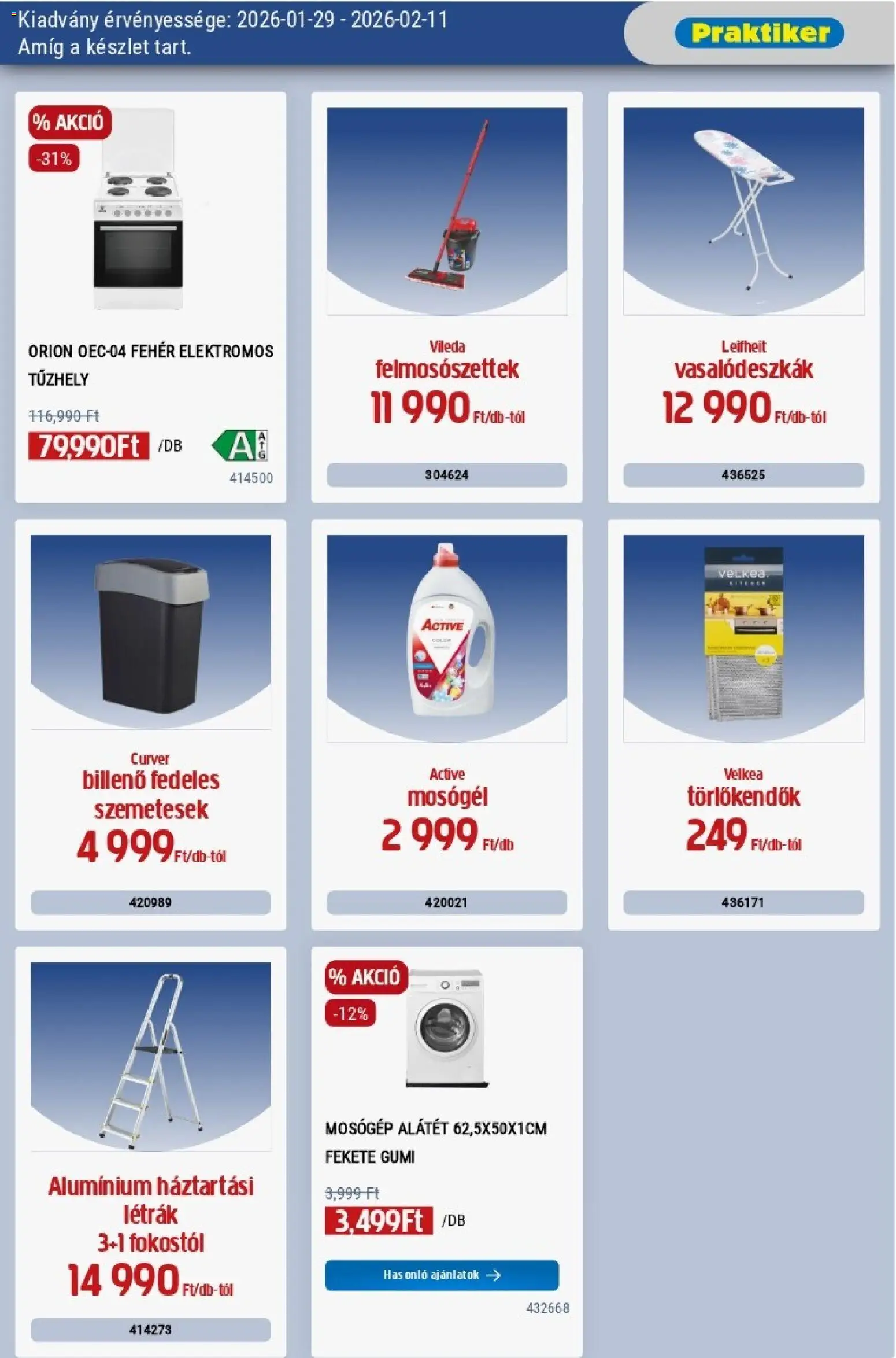 Praktiker akciós ujság - amely érvényes a következő dátumtól: 29.01.2026 | Oldal: 29 | Termékek: Mosógép, Tűzhely, Mosógél, Vileda