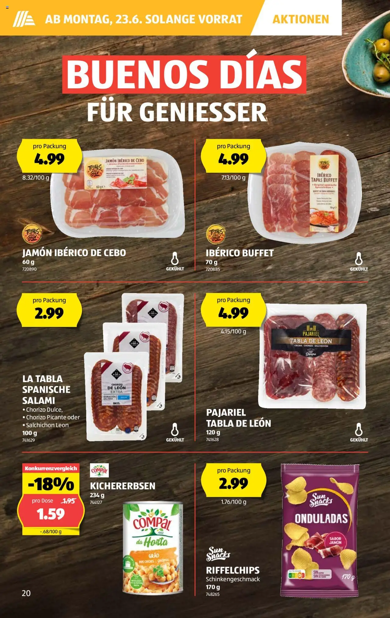 Aldi Aktionen ab 19.06.2025 | Seite: 20 | Produkte: Salami, Chips