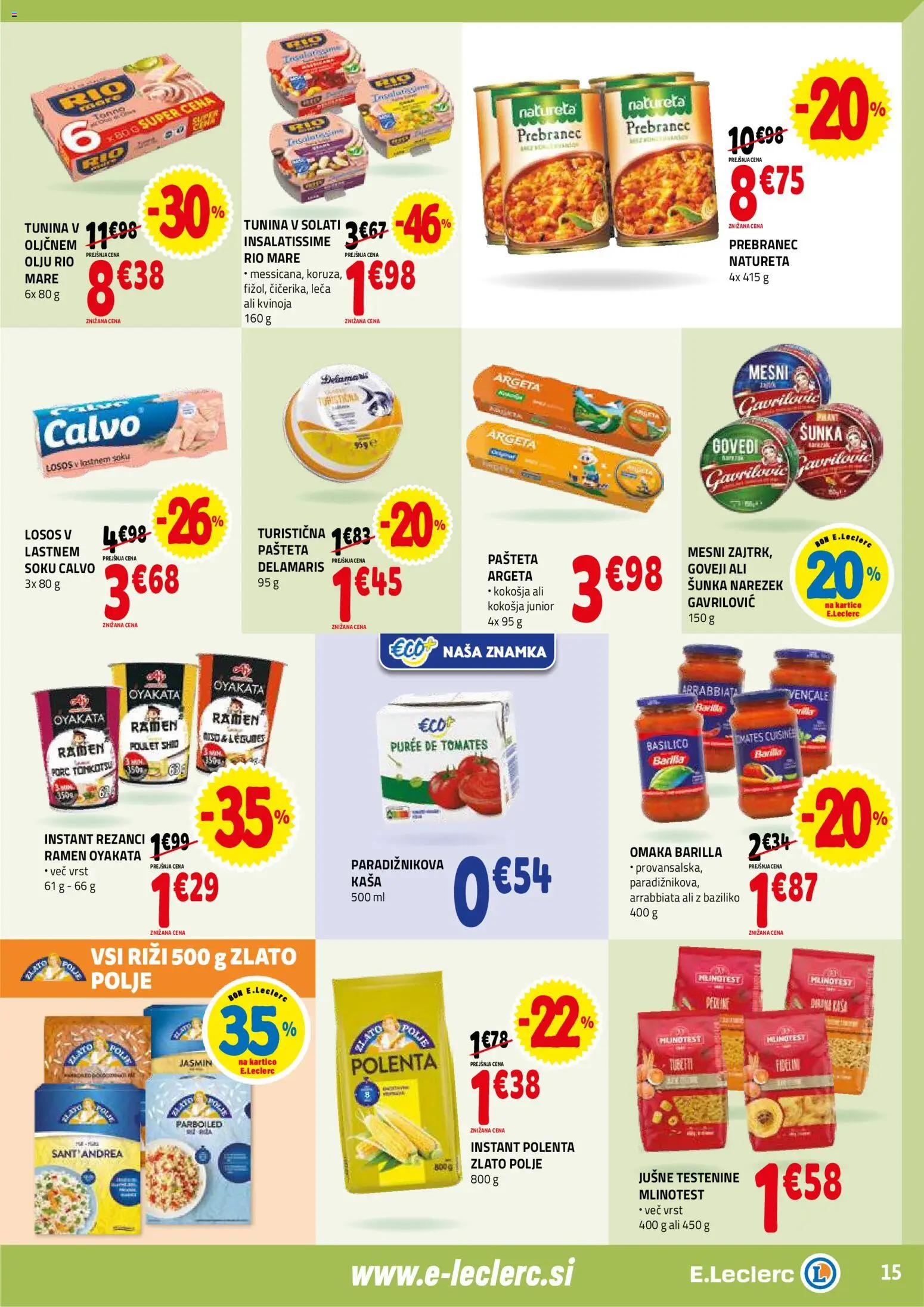 Novi E.leclerc katalog ponudbe – veljaven od 14.01.2026 | Stran: 15 | Izdelki: Pašteta, Narezek, Leča, Testenine