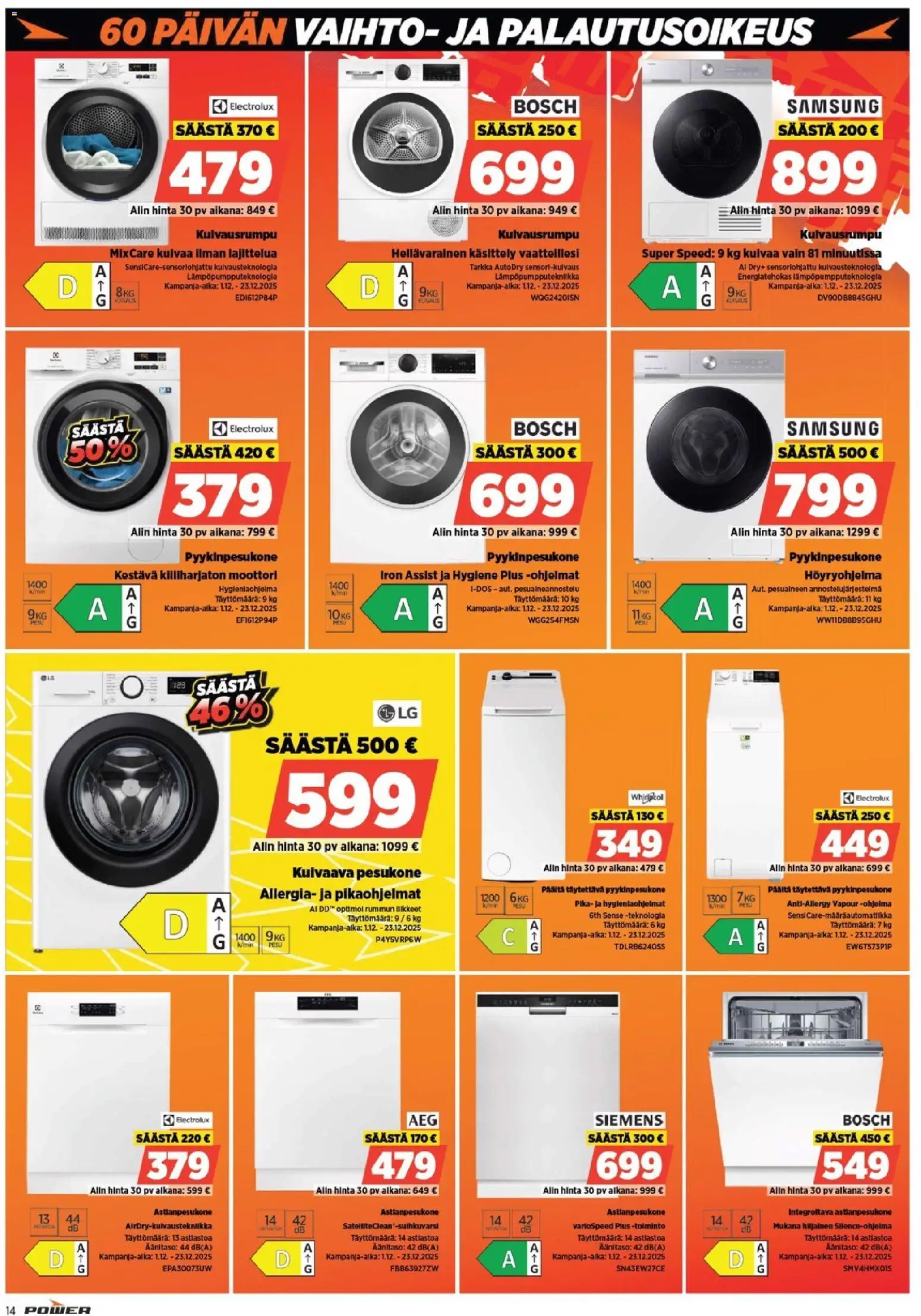 Power tarjoukset – voimassa 15.12.2025 alkaen | Sivu: 23 | Tuotteet: Pesukone, Astianpesukone