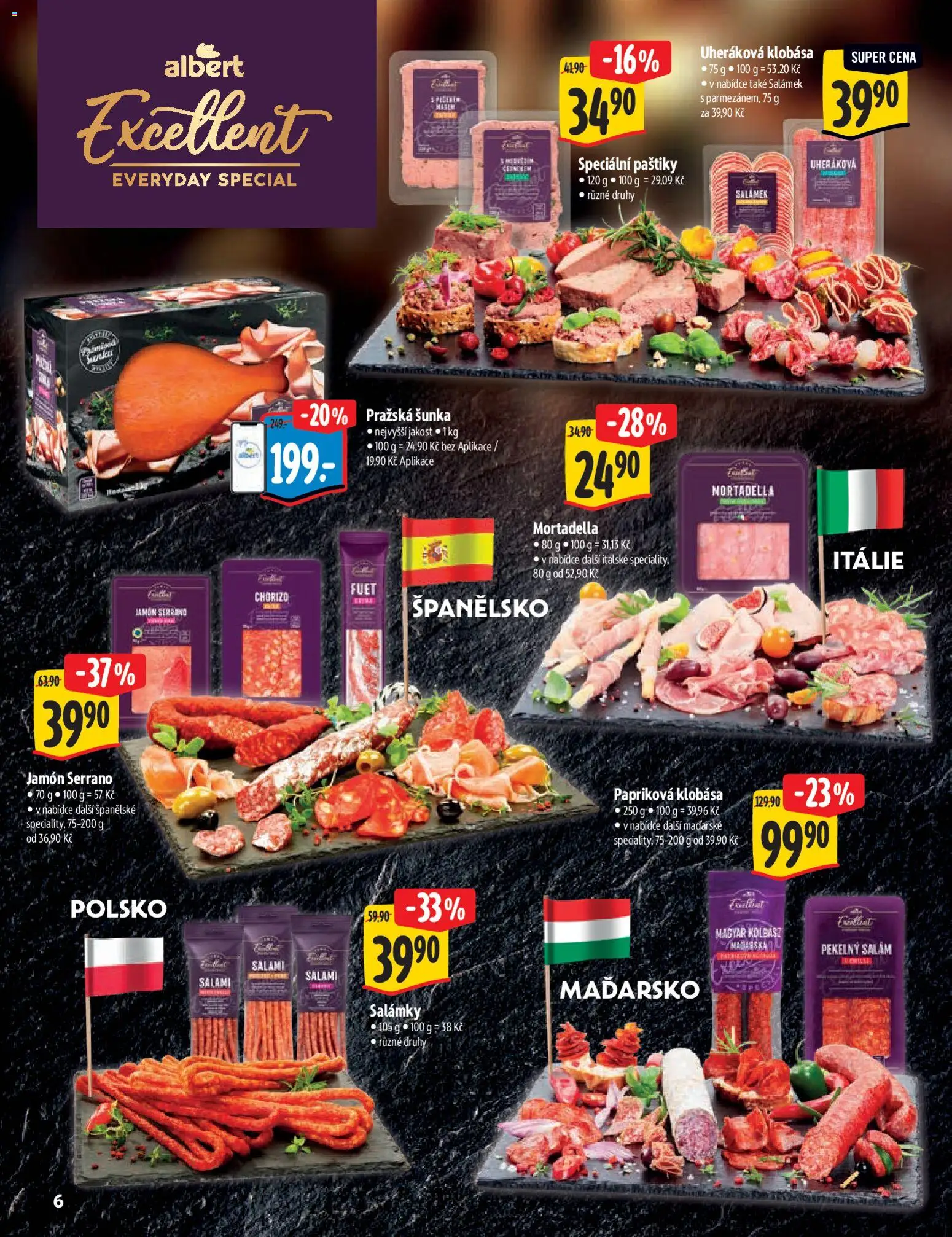 Albert katalog - Hypermarket - Delikatesy od 11.03.2026 | Strana: 6 | Produkty: Salám, Šunka, Pražská šunka, Jamon