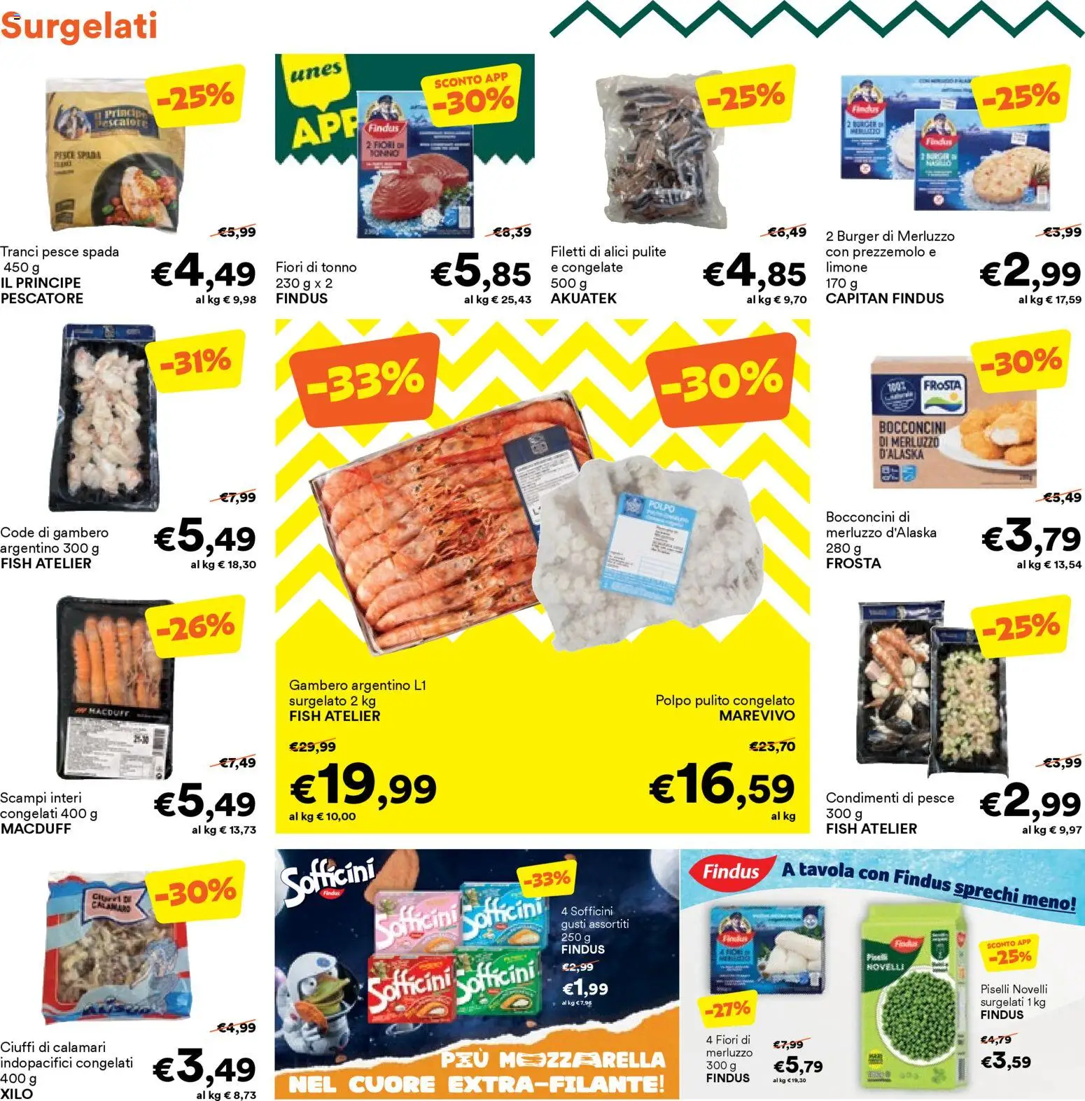 Volantino Unes del 23.03.2026 | Pagina: 2 | Prodotti: Merluzzo, Calamari, Pesce spada, Alici