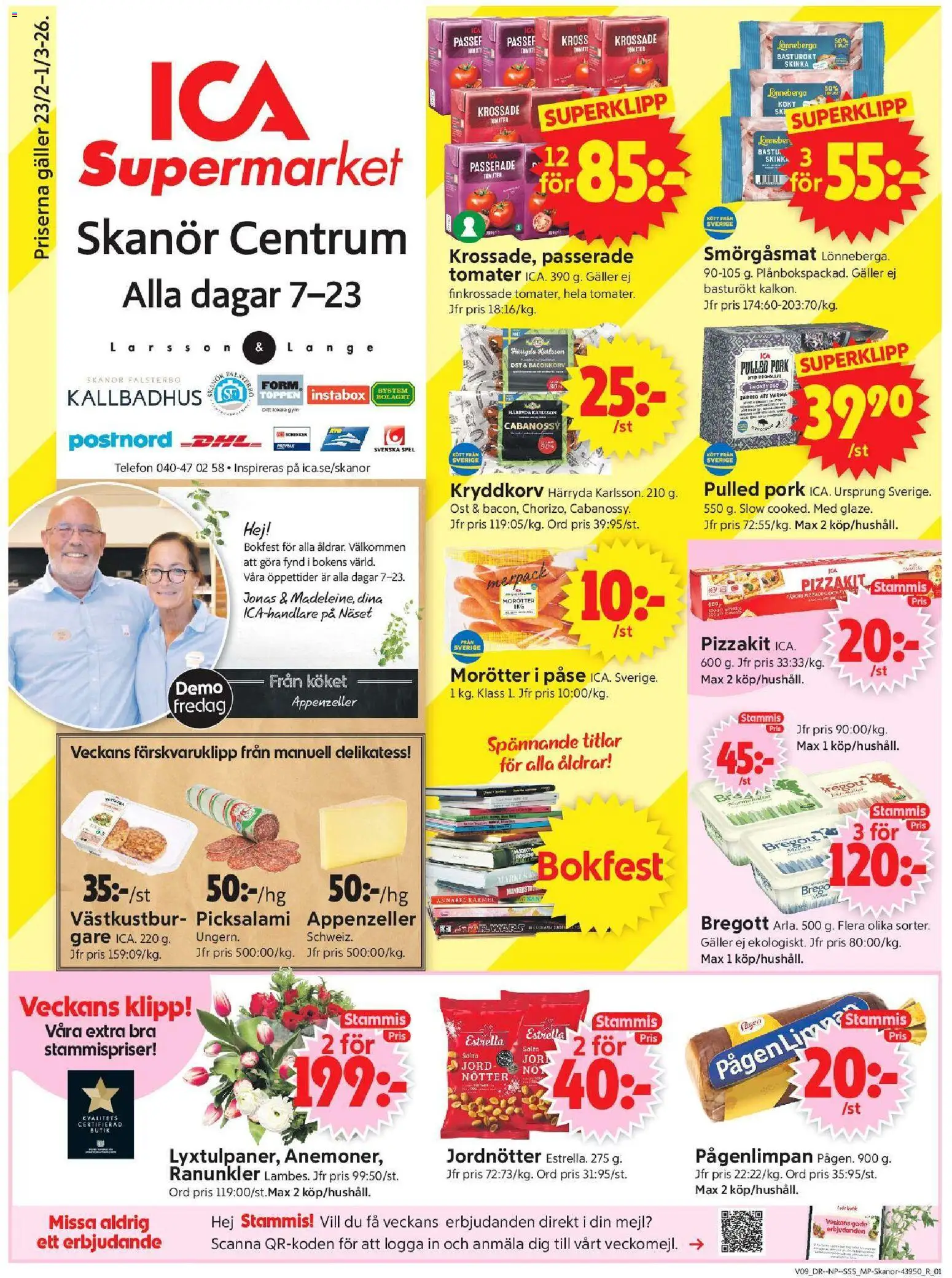 ICA Supermarket reklamblad aktuell från 23.02.2026 | Sida: 1 | Produkter: Jordnötter, Bregott, Nötter, Spel