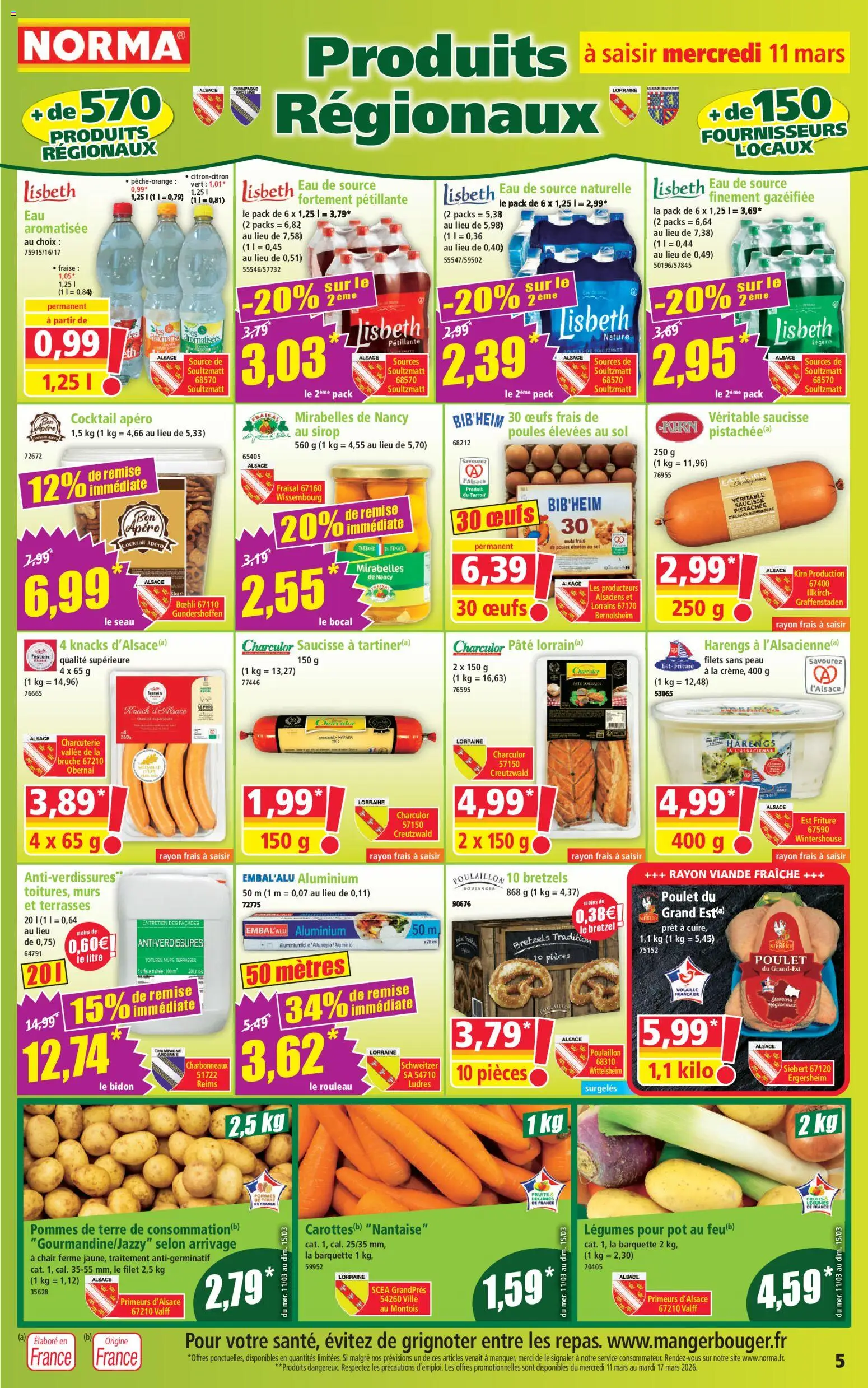 {H1} | Page: 5 | Produits: Eau de source, Viande, Pommes, Pommes de terre