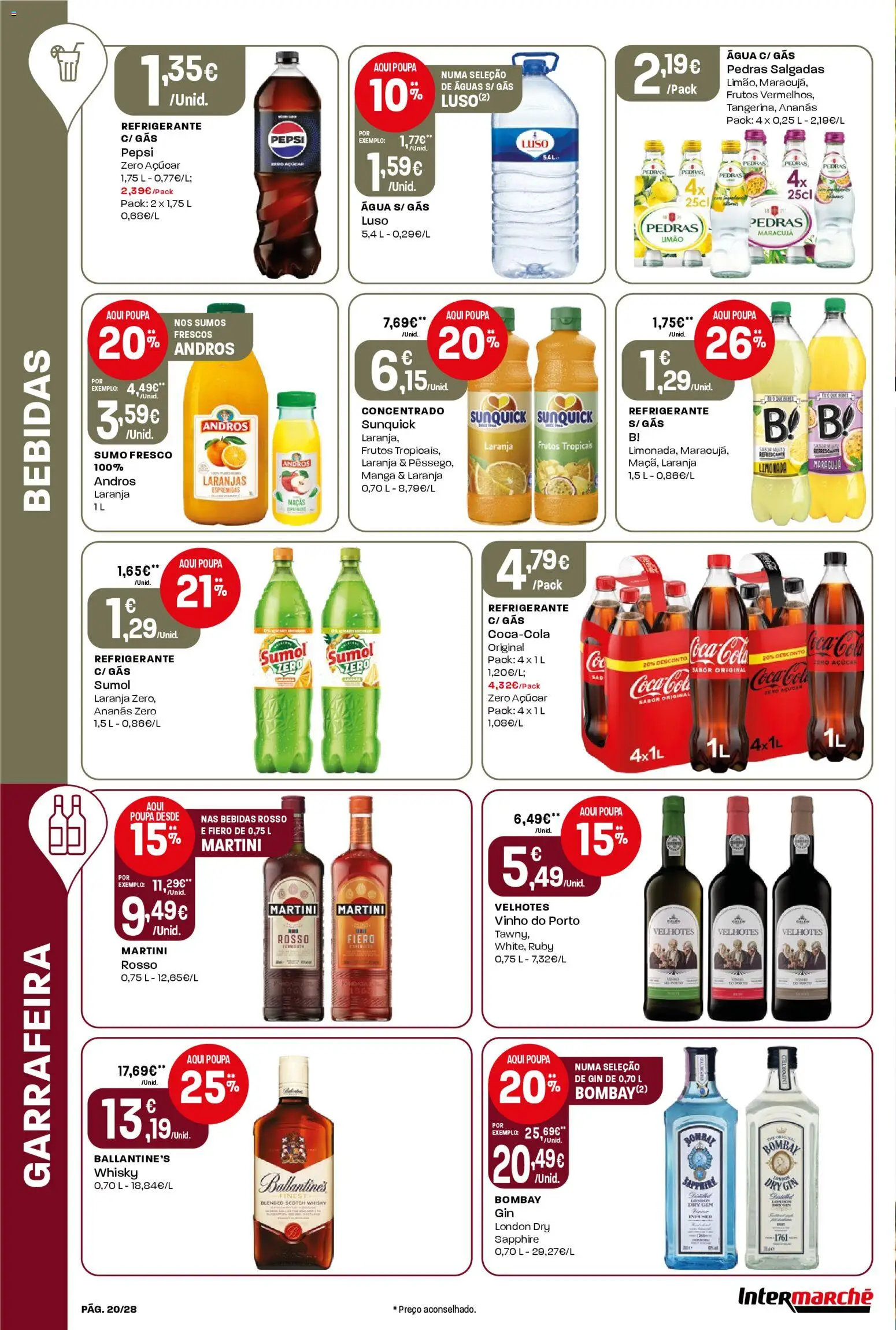 Intermarché Folheto Contact │ válido de 13.11.2025 | Página: 20 | Produtos: Sumo, Vinho, Açúcar, Gin