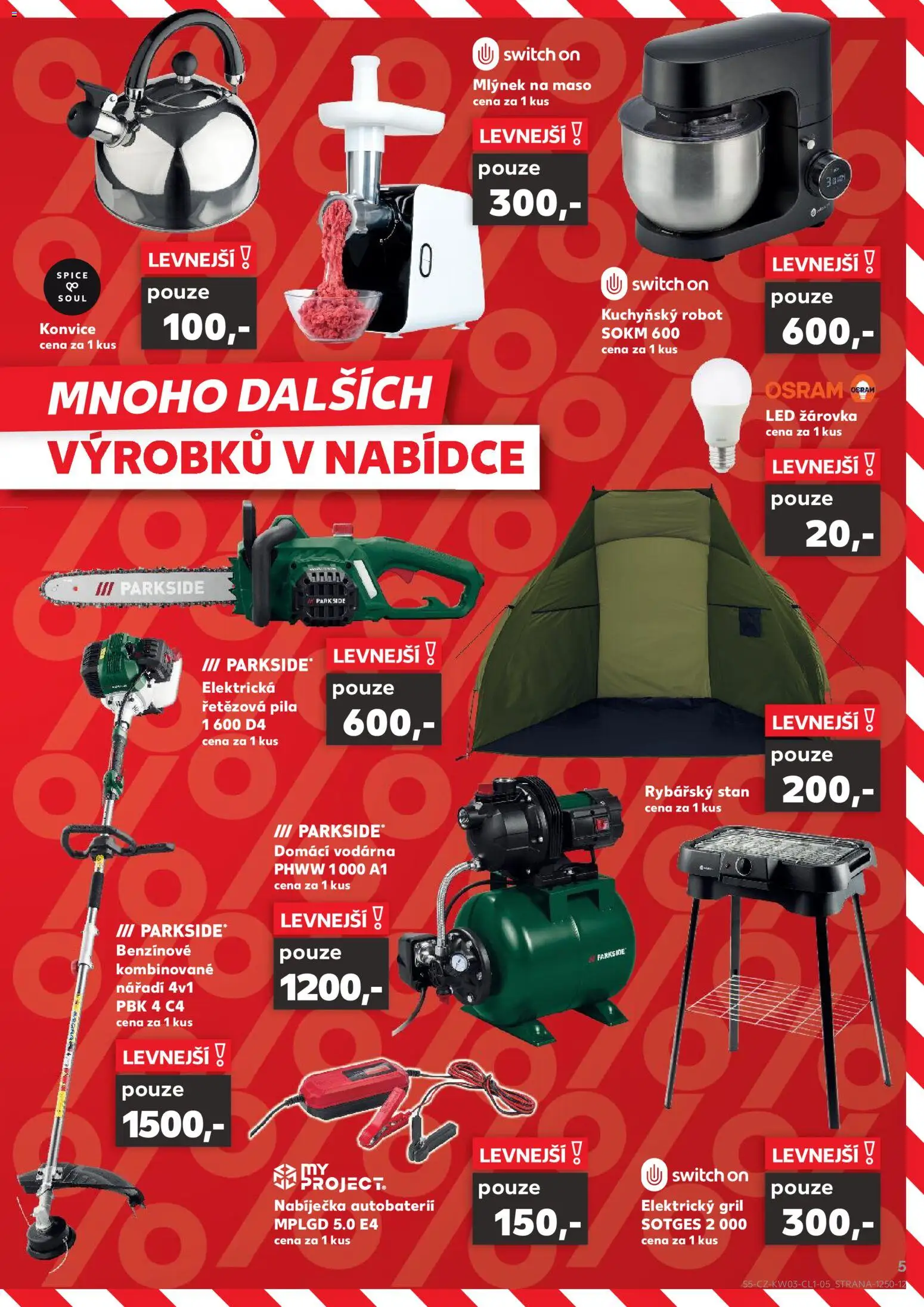 Kaufland leták - Ostrava od 14.01.2026 | Strana: 5 | Produkty: Kuchyňský robot, Switch On, Nabíječka autobaterií, Pila