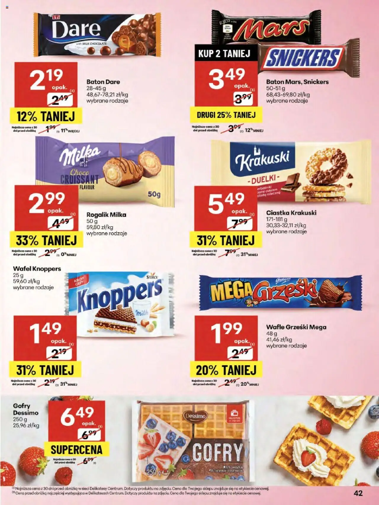 Delikatesy Centrum Gazetka od 21.08.2025 | Strona: 42 | Produkty: Wafle, Delikatesy, Baton, Ciastka