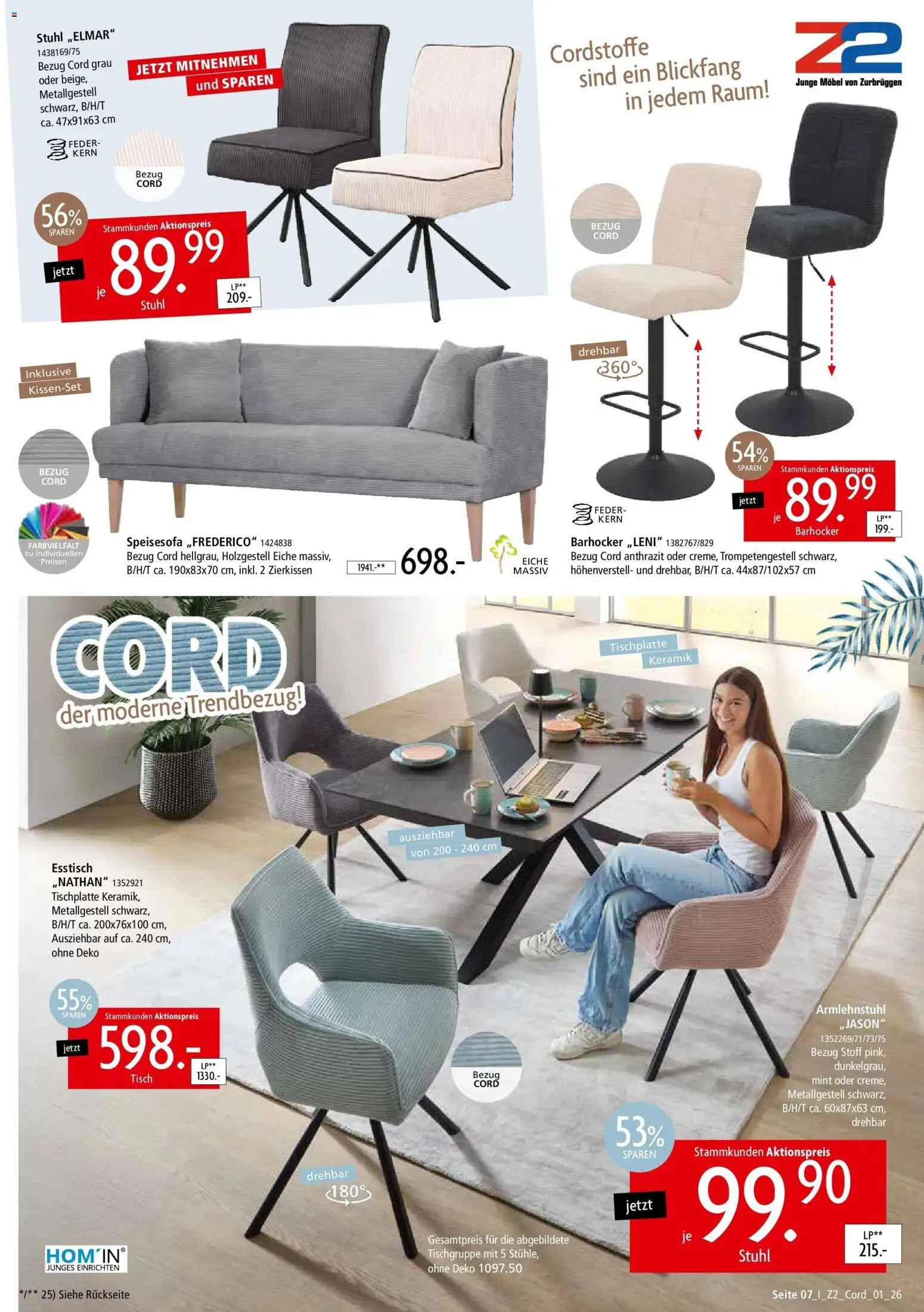 Zurbrüggen - Zurbrüggen: Unschlagbar günstig – gültig ab 27.03.2026 | Seite: 7 | Produkte: Esstisch, Barhocker, Tisch, Stuhl