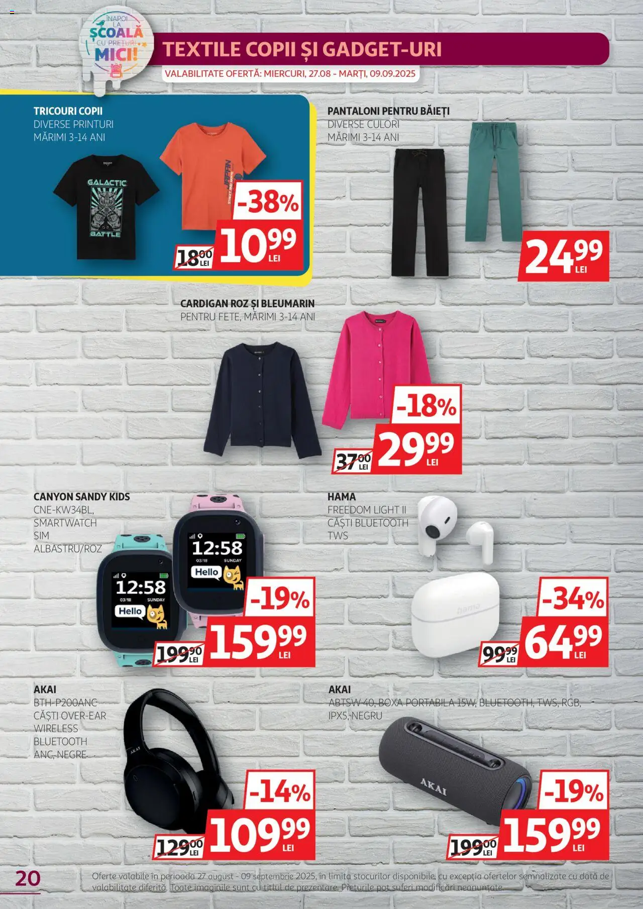 Catalog Auchan – valabil de la 27.08.2025 | Pagină: 20 | Produse: Cardigan, Căști, Smartwatch, Boxă portabilă