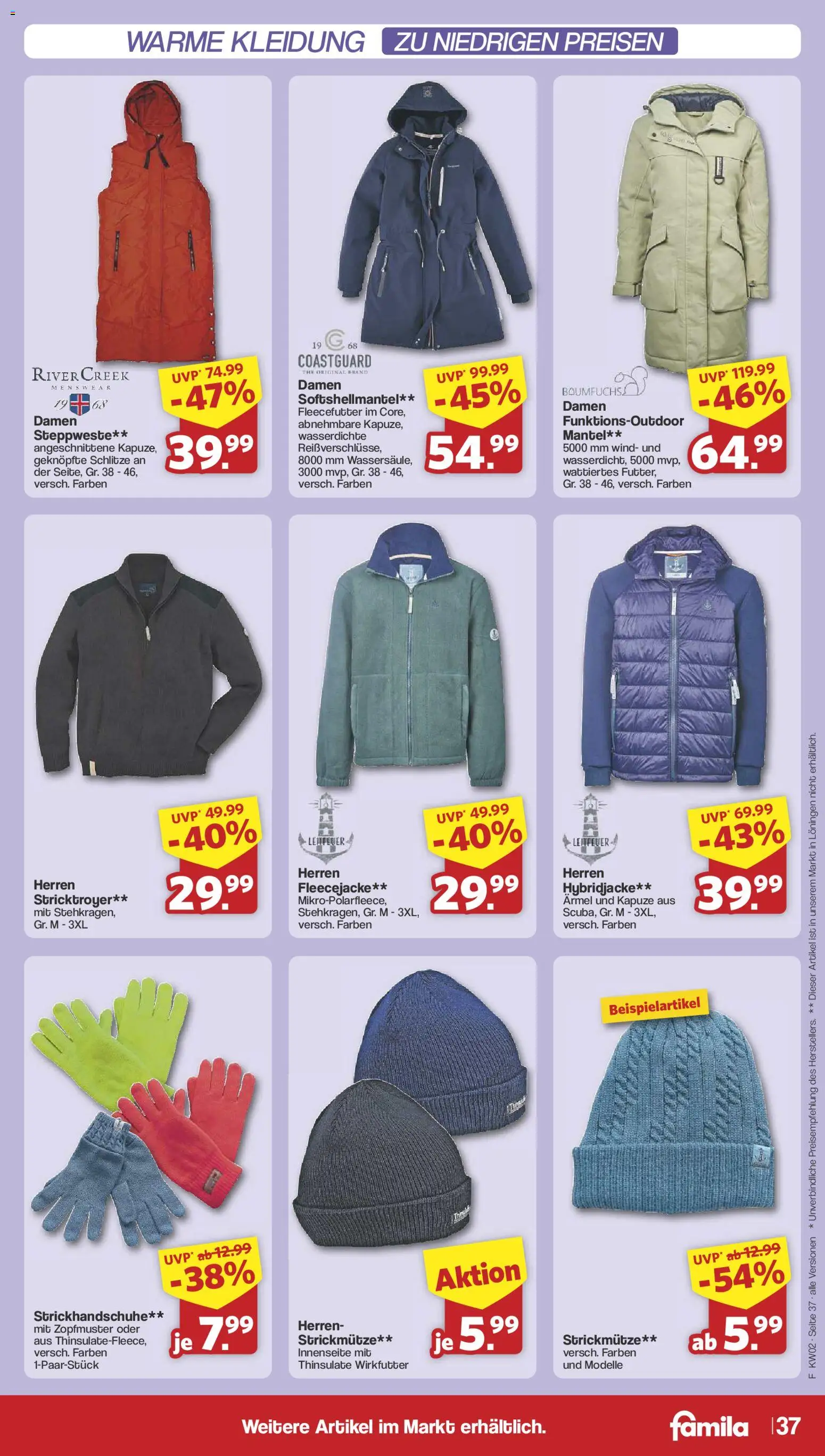 Famila Nordwest Prospekt 	 – gültig ab 05.01.2026 | Seite: 38 | Produkte: Steppweste, Mantel