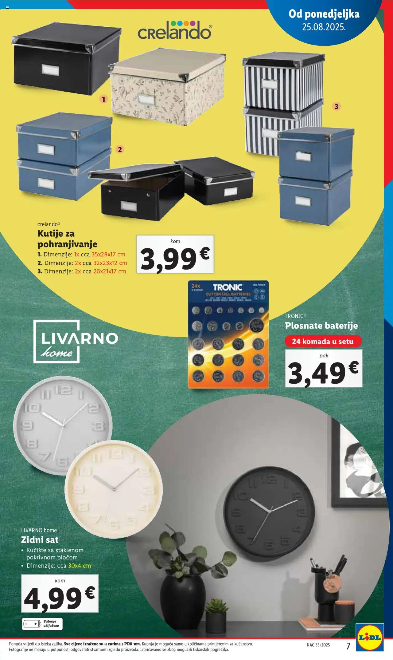 Lidl katalog | vrijedi od 31.07.2025 | Stranica: 7 | Proizvodi: Zidni sat, Baterije, Sat