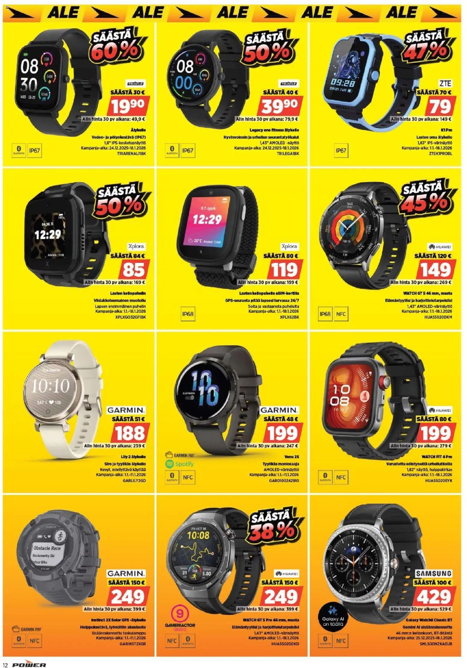 Power tarjoukset – voimassa 01.01.2026 alkaen | Sivu: 12 | Tuotteet: Älykello, Taskulamppu, Puhelin, Näyttö