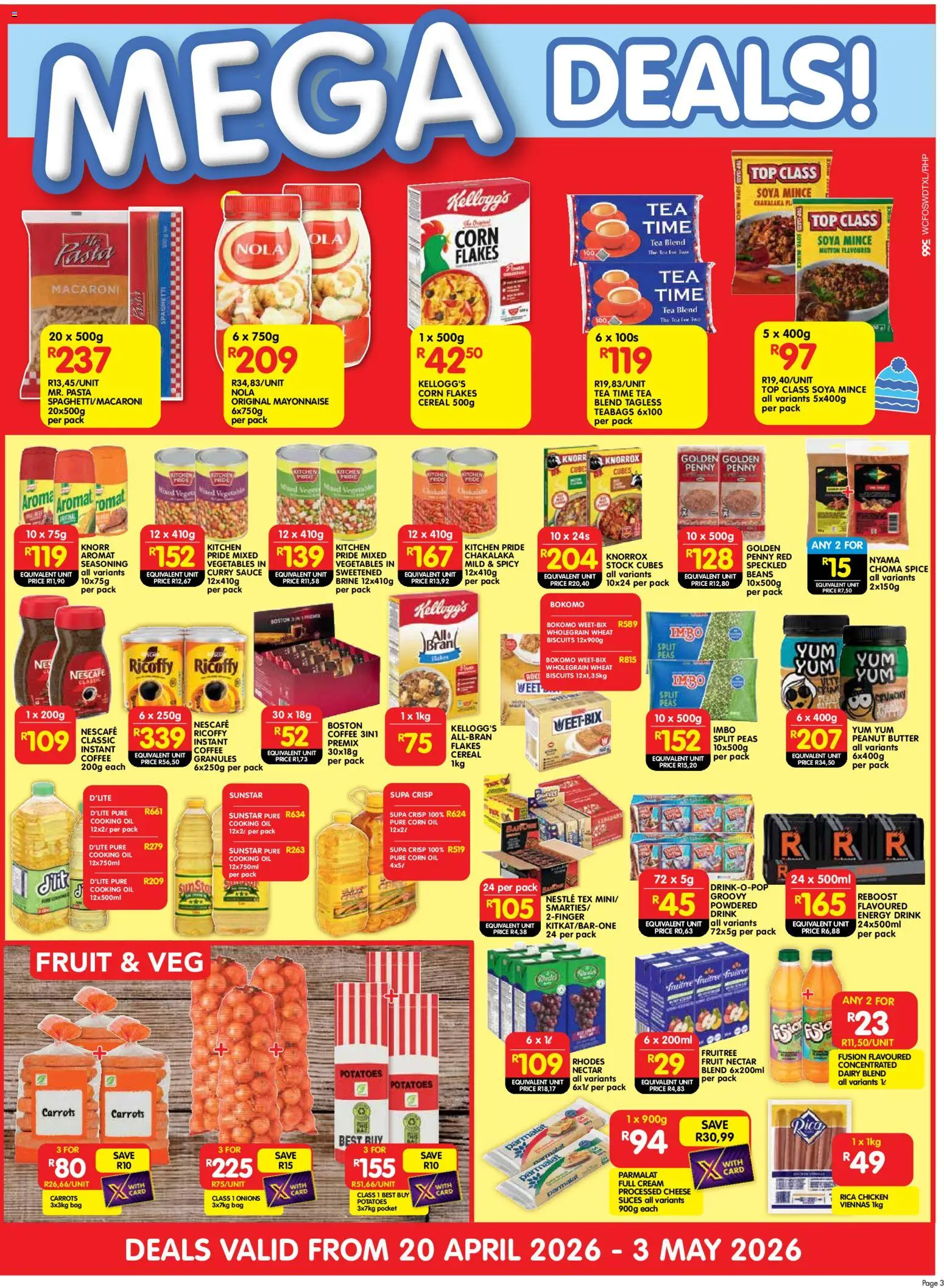 New Shoprite catalogue – valid from 20.04.2026 | Page: 3 | Products: Bag, Cheese, Biscuits, Onions