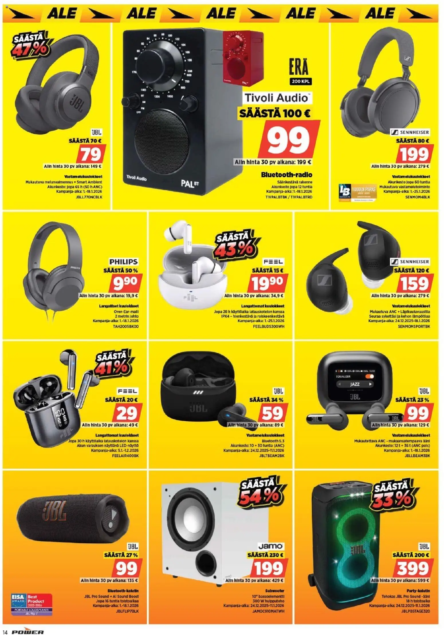 Power tarjoukset – voimassa 05.01.2026 alkaen | Sivu: 16 | Tuotteet: Vastamelukuulokkeet, Audio, Langattomat kuulokkeet, Kuulokkeet