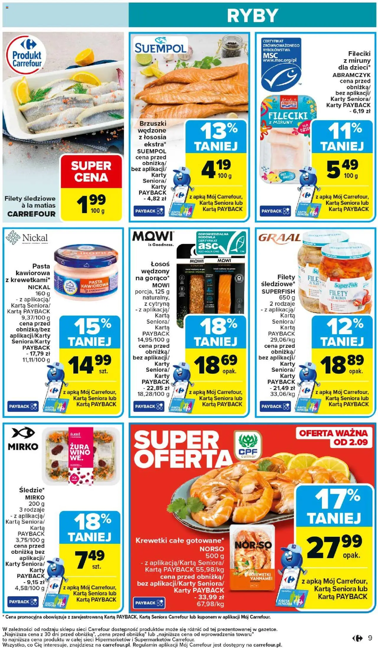 Carrefour Gazetka od 01.09.2025 | Strona: 11 | Produkty: Karta, Śledź, Krewetki, Ryby