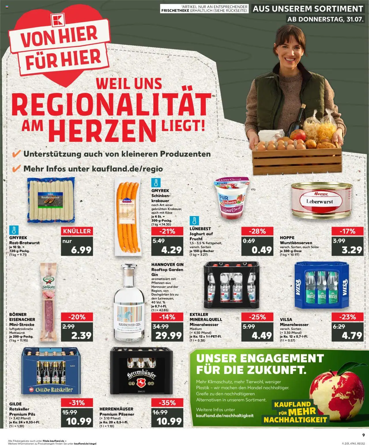 Kaufland prospekt Hannover	 - gültig ab dem 31.07.2025 | Seite: 9 | Produkte: Käse, Mineralwasser, Schinken, Gin