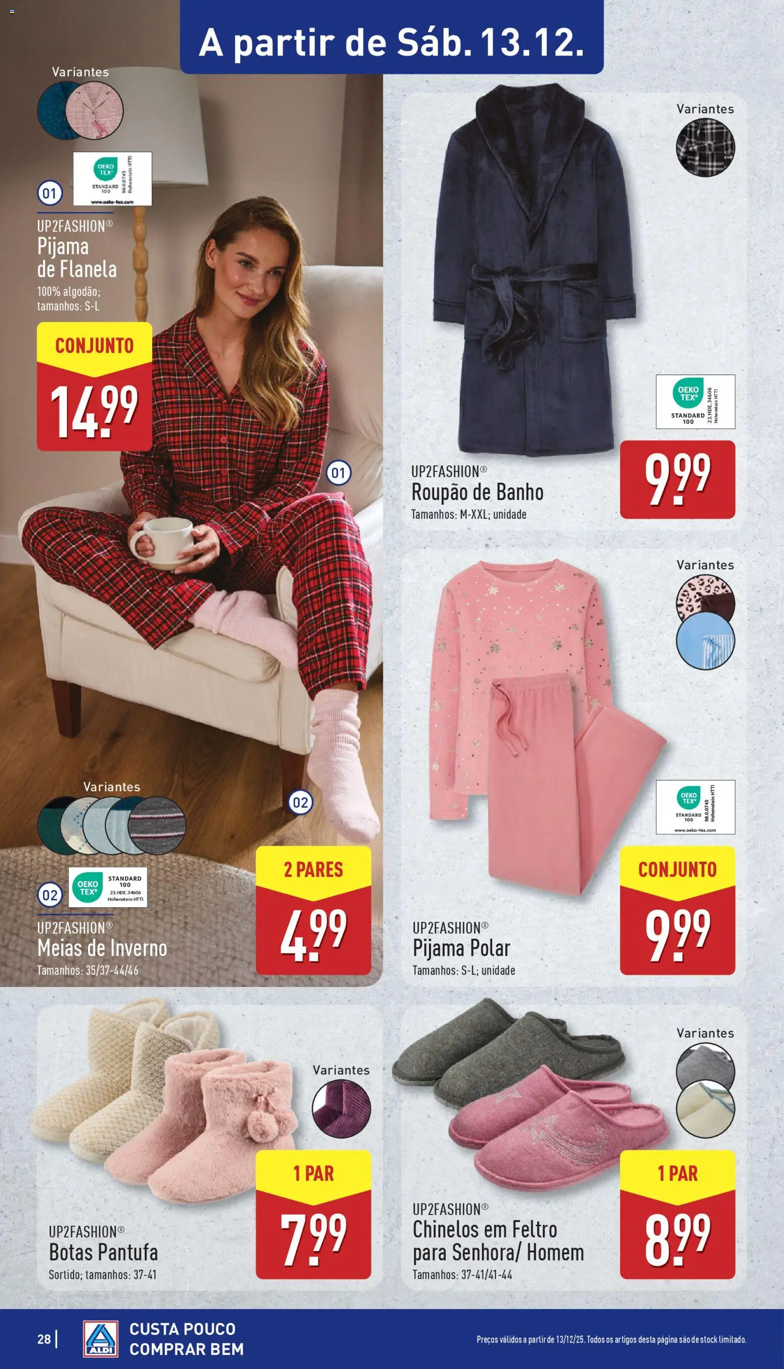 Aldi folheto │ válido de 08.12.2025 | Página: 28 | Produtos: Botas, Chinelos, Meias, Roupão