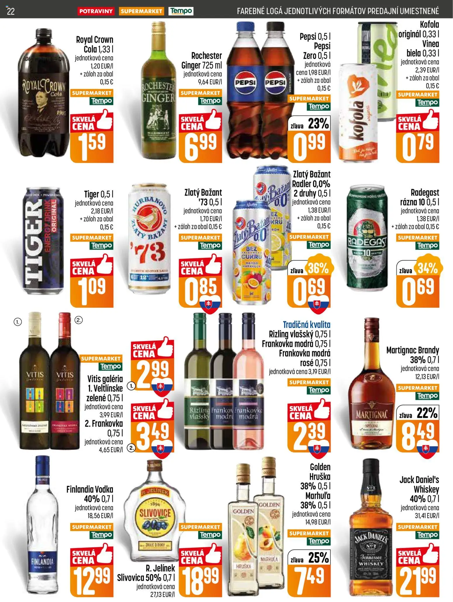 Nové COOP Jednota akcie – leták je platný od 22.01.2026 | Strana: 22 | Produkty: Radler, Slivovica, Vodka, Cola
