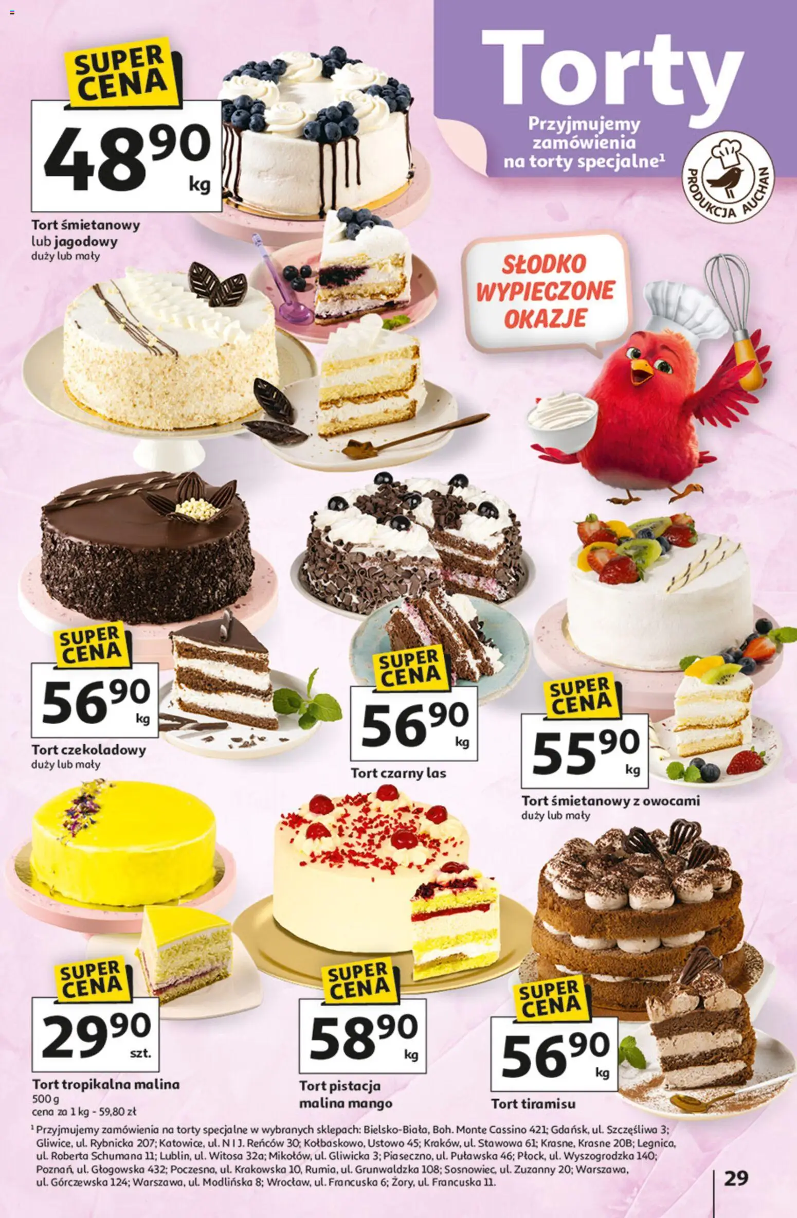 Auchan gazetka - 30 Lat Hipermarket od 23.04.2026 | Strona: 29 | Produkty: Mango, Malina, Tort czarny las, Tort