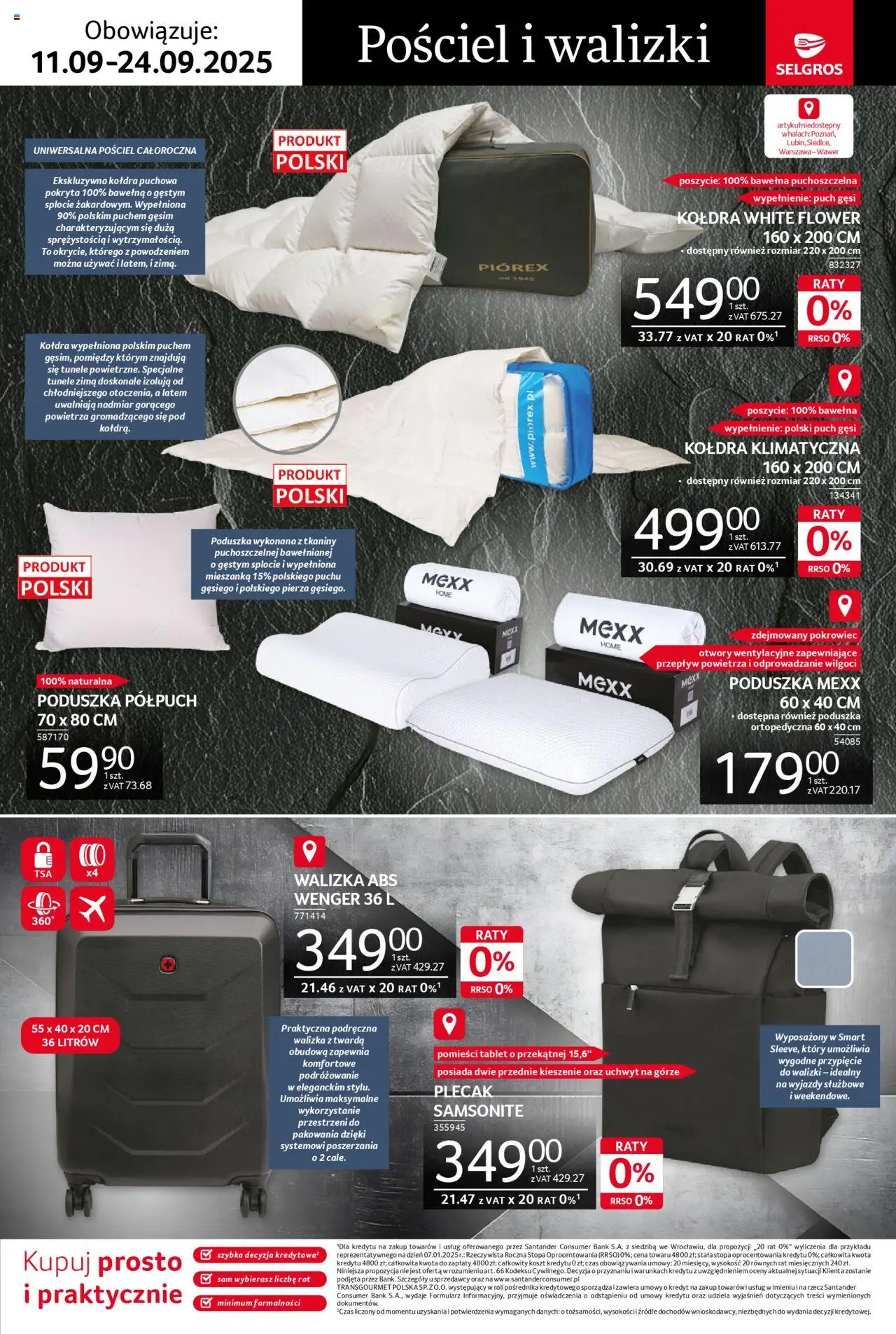 Selgros cash&carry Gazetka - Premium od 11.09.2025 | Strona: 6 | Produkty: Pościel, Plecak, Walizka, Kołdra