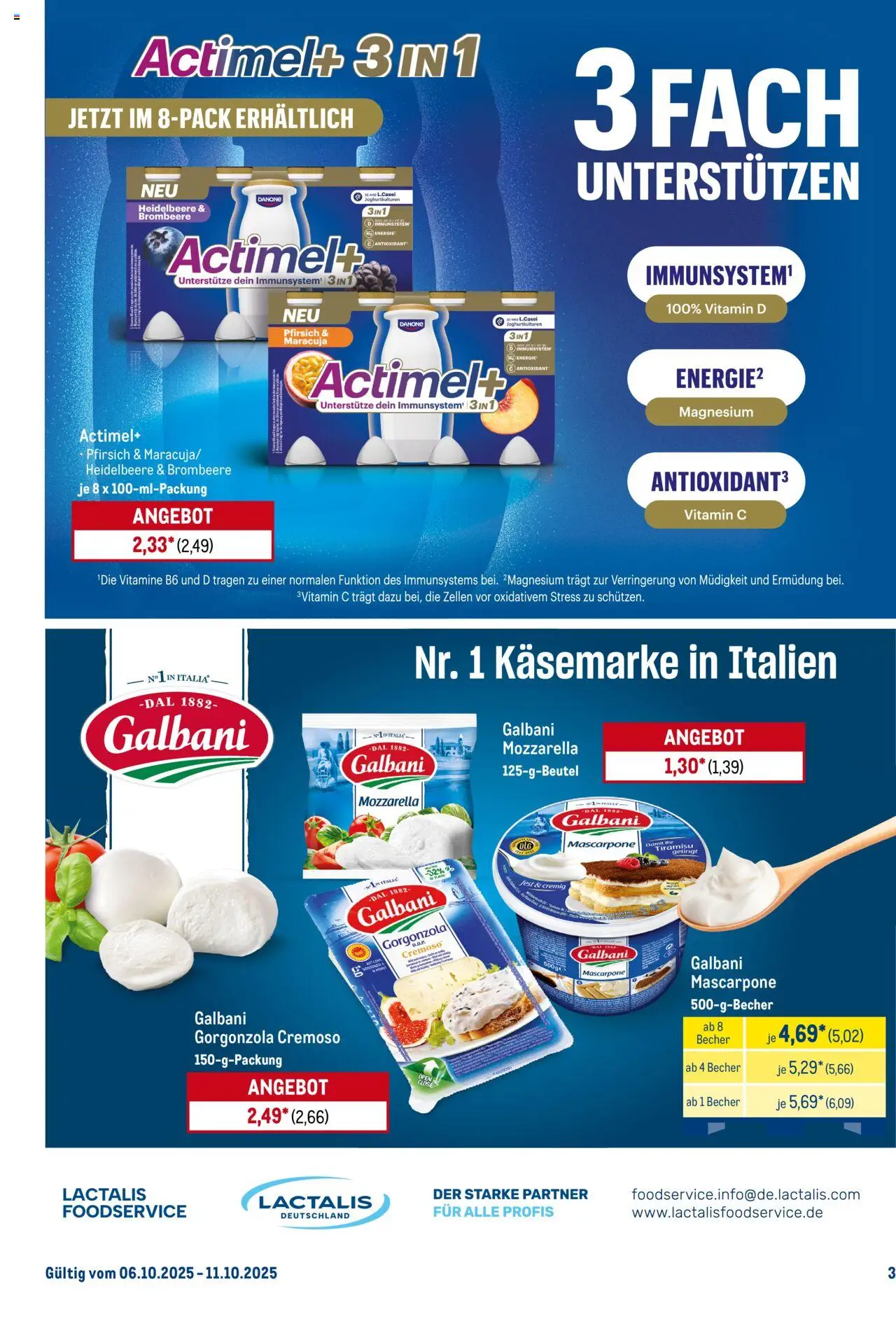 Metro Starke Marken – gültig ab 06.10.2025 | Seite: 3 | Produkte: Actimel, Mascarpone, Mozzarella, Pfirsich