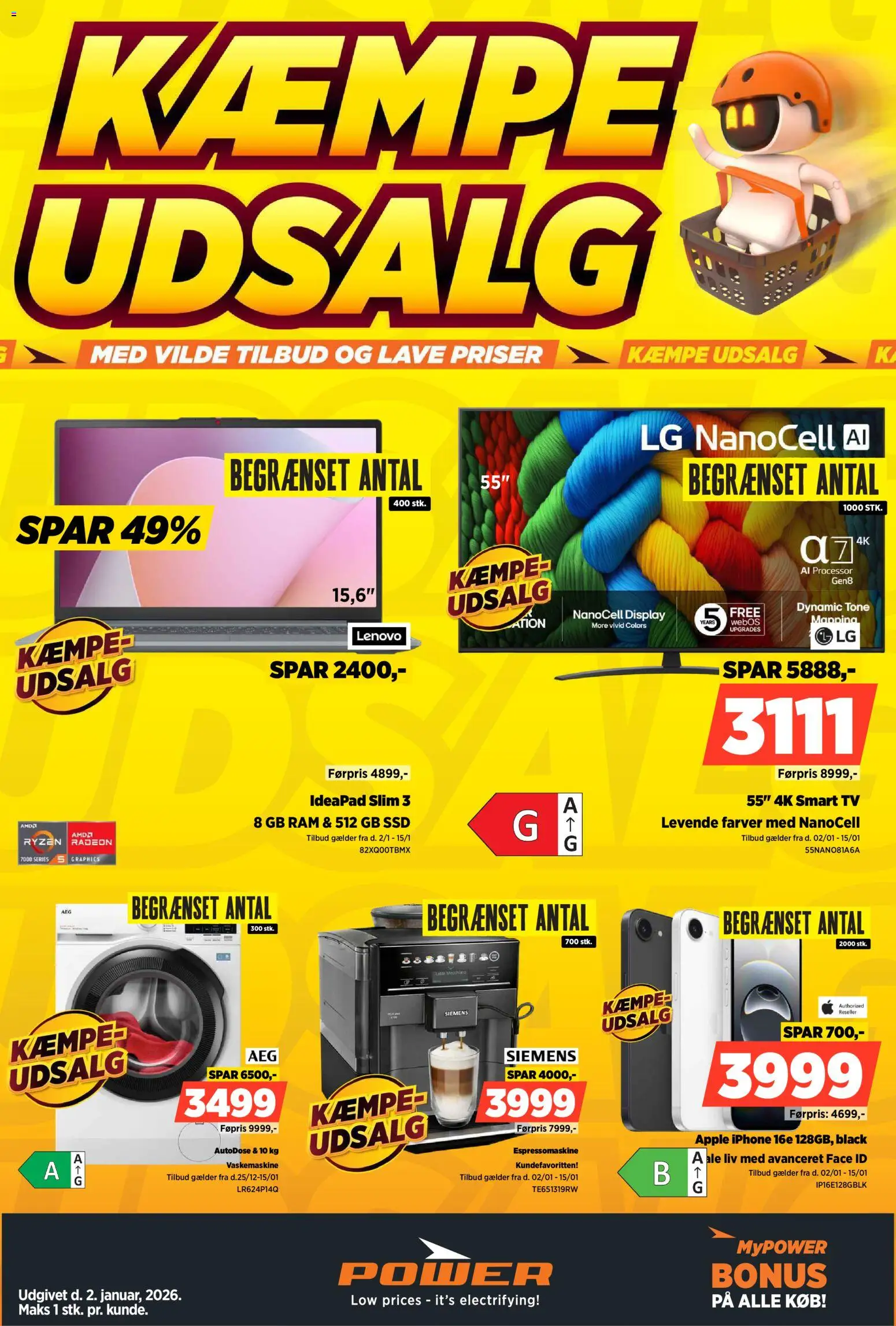 Power tilbudsavis – gyldig fra 02.01.2026 | Side: 1 | Produkter: RAM, Smart TV, Vaskemaskine, SSD