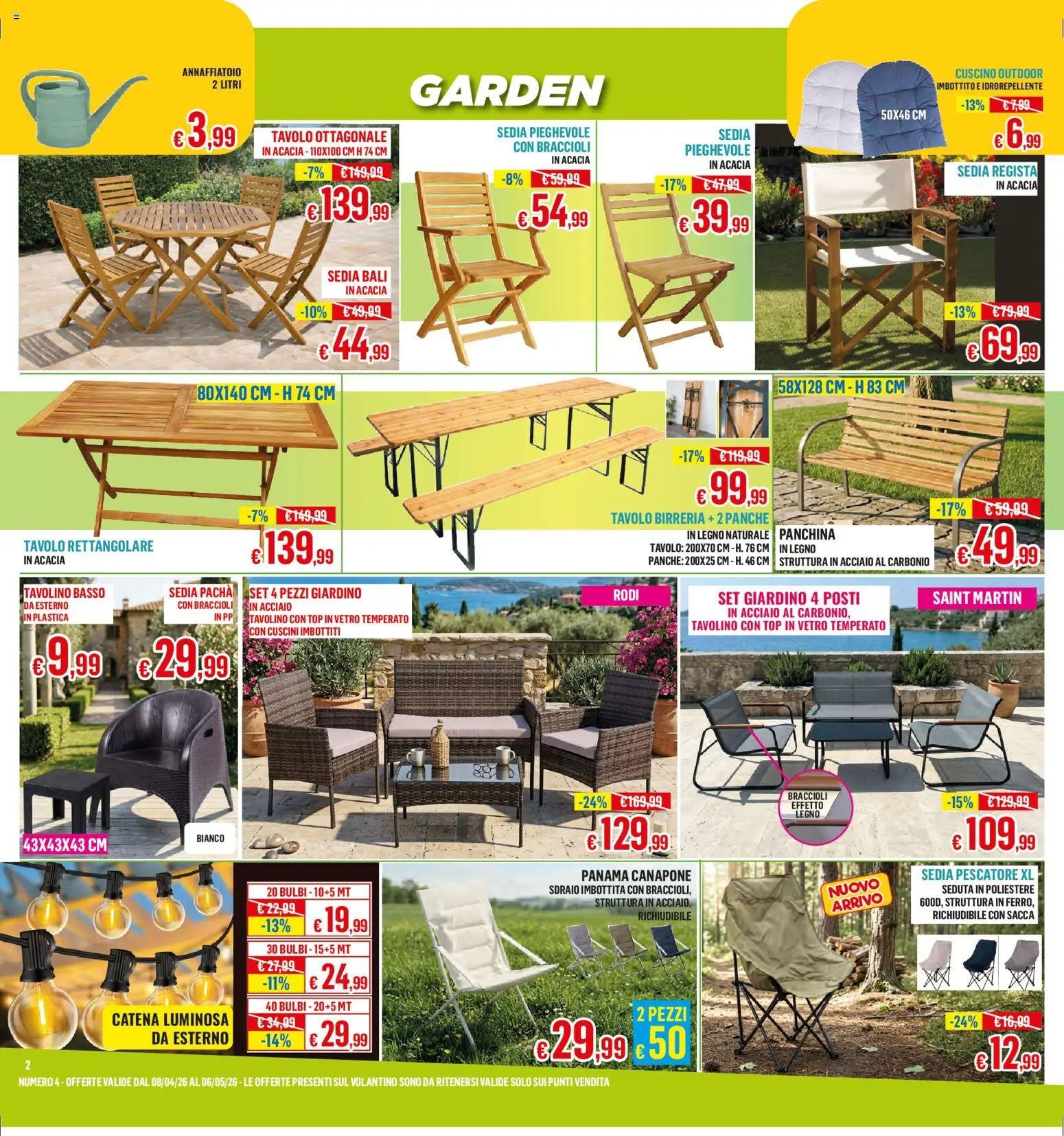 Volantino Satur del 08.04.2026 | Pagina: 2 | Prodotti: Annaffiatoio, Sdraio, Top, Cuscino