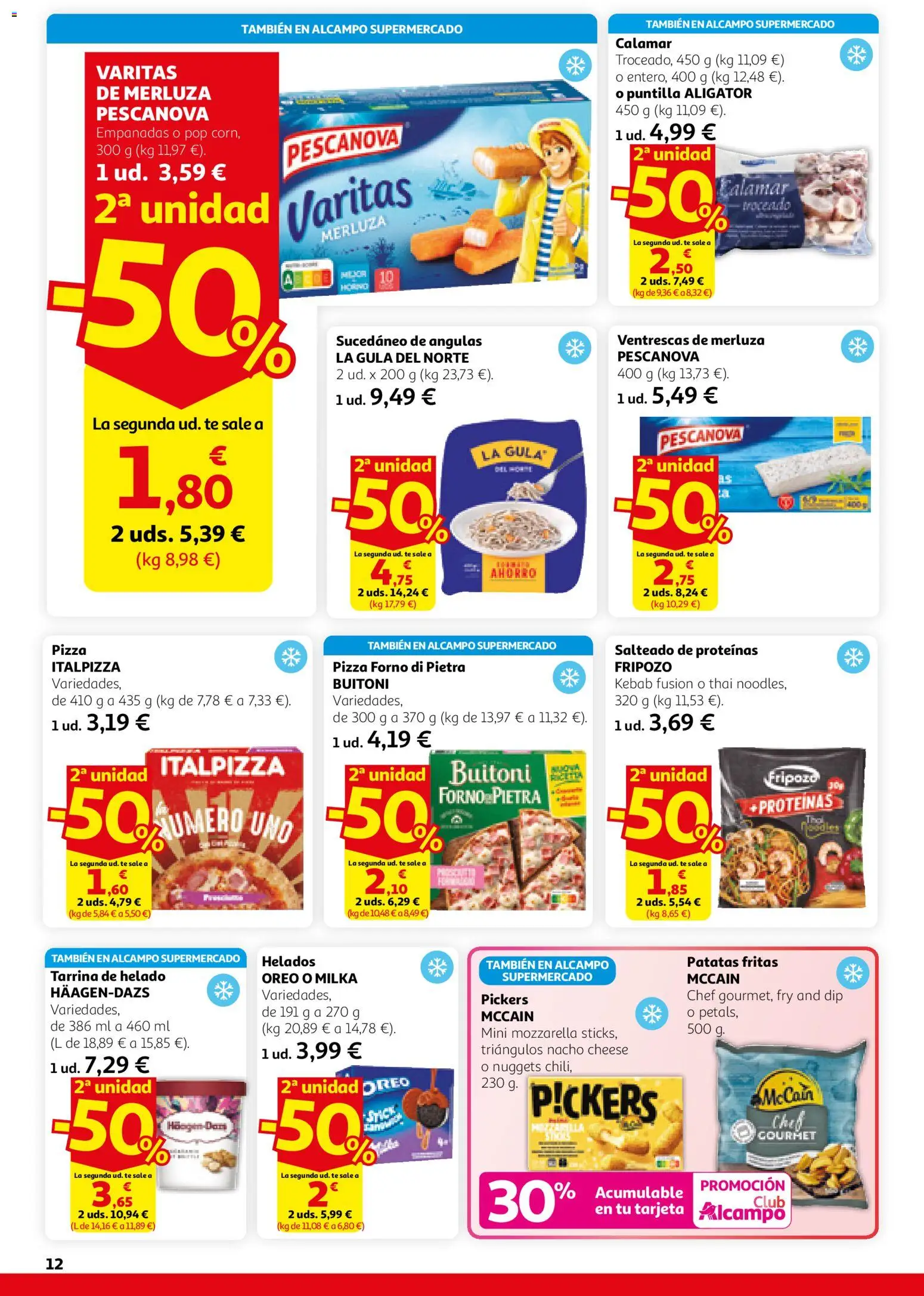 Alcampo - HG Nacional Unificado │ válido desde el 26.02.2026 | Página: 12 | Productos: Pizza, Té, Helado, Nuggets