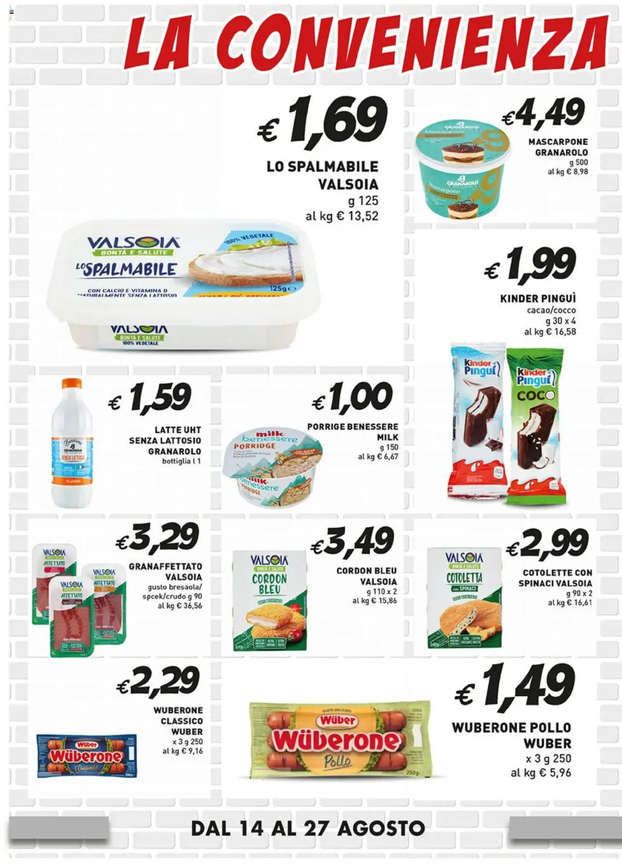 Volantino Coal del 14.08.2025 | Pagina: 2 | Prodotti: Latte, Spinaci, Mascarpone, Bottiglia