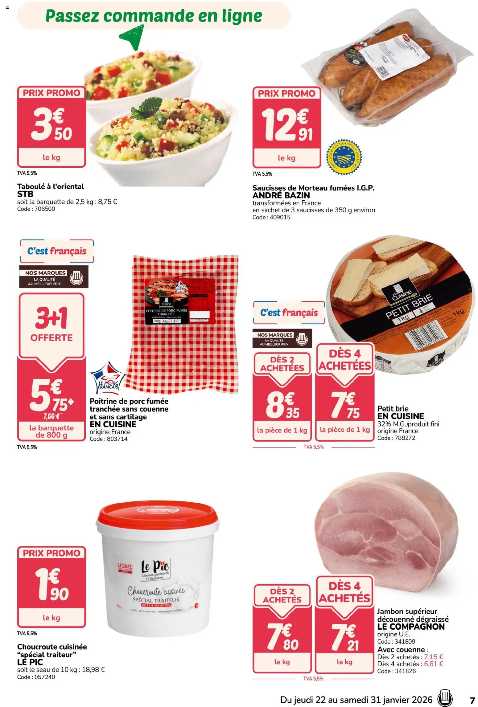 {H1} | Page: 7 | Produits: Poitrine de porc, Lait, Fromage, Jambon
