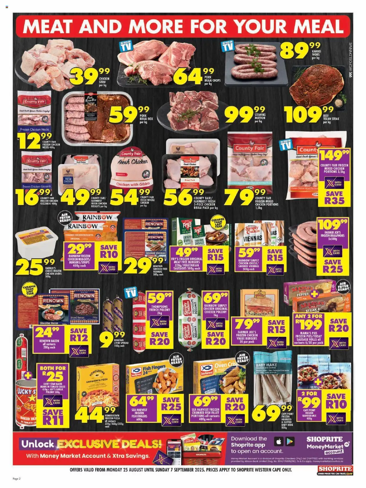 Shoprite Western Cape - Major League Deals │ valid from 25.08.2025 | Page: 2 | Products: Beans, Burgers, Pepper, Seafood
