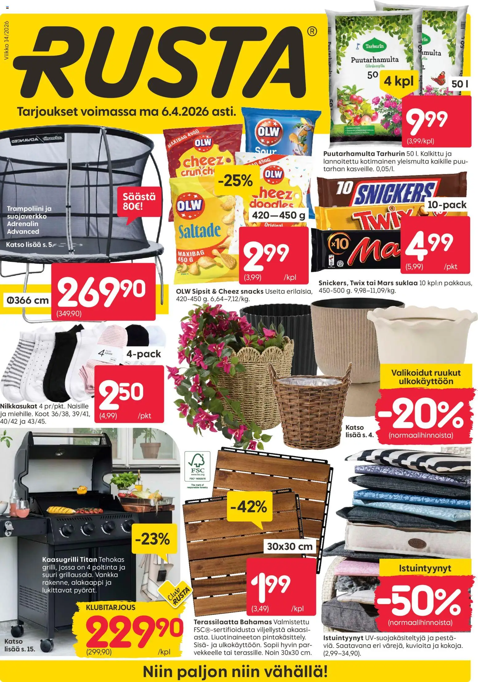 Rusta tarjoukset – voimassa 30.03.2026 alkaen | Sivu: 1 | Tuotteet: Kaasugrilli, Multa, Suklaa, Trampoliini
