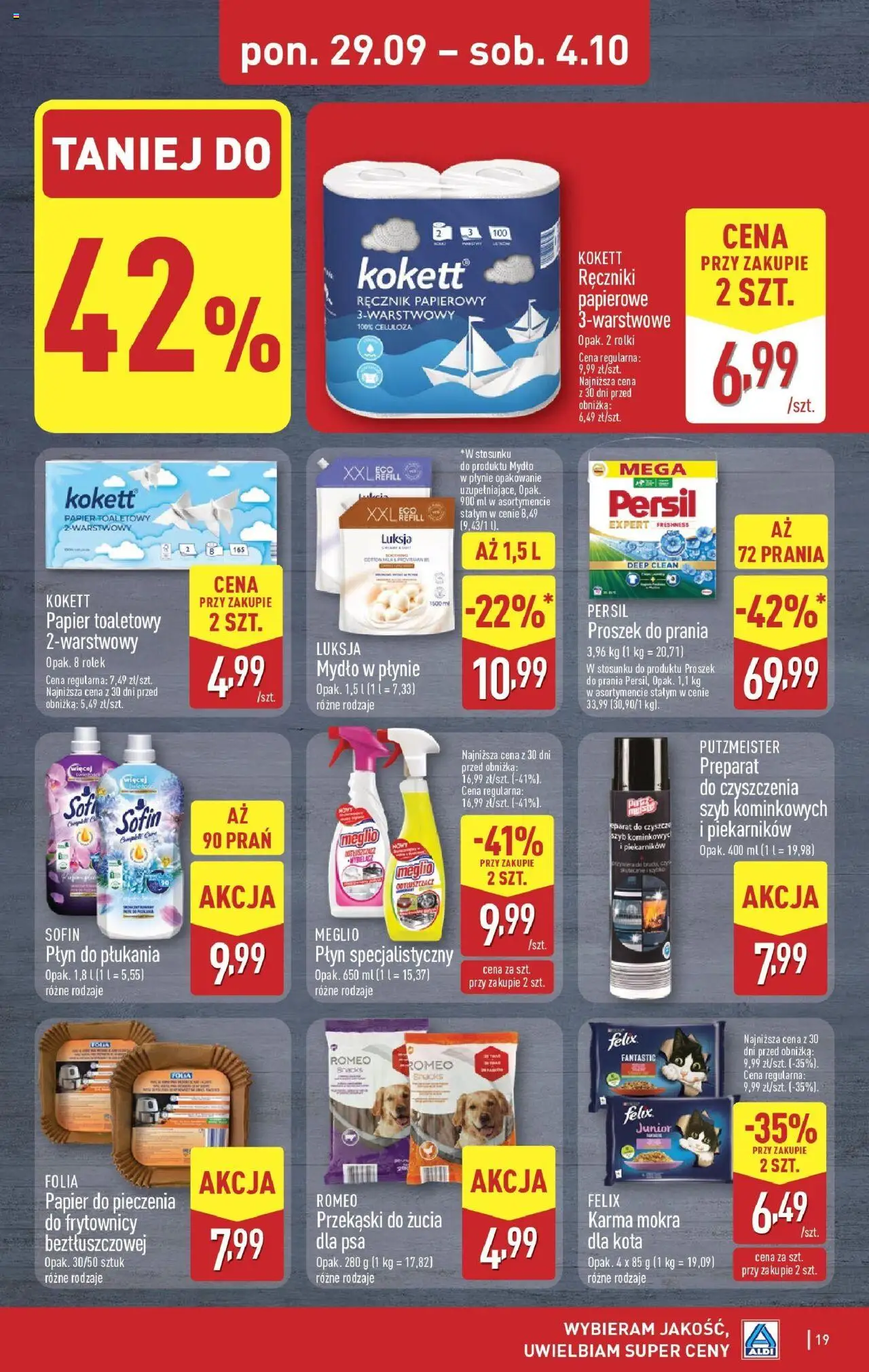 Aldi Gazetka od 29.09.2025 | Strona: 19 | Produkty: Papier toaletowy, Mydło w płynie, Papier do pieczenia, Mydło