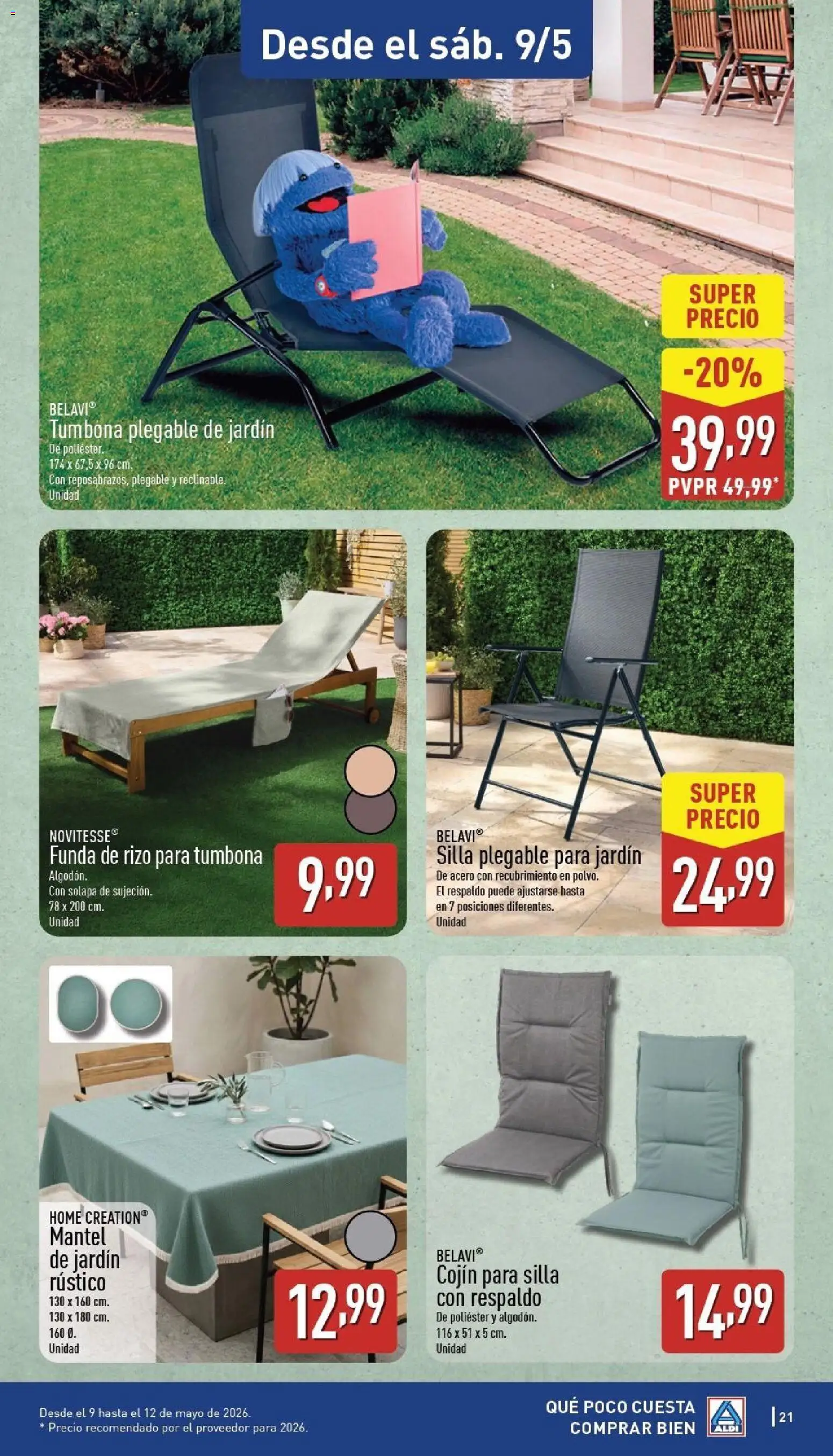 Aldi folleto Península │ válido desde el 04.05.2026 | Página: 21 | Productos: Mantel, Tumbona, Cojín, Silla