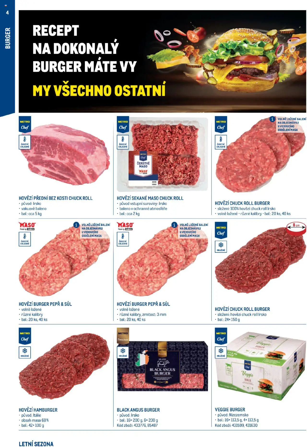 Makro leták - Letní sezona od 17.07.2025 | Strana: 4 | Produkty: Hamburger, Hovězí, Hovězí burger, Maso