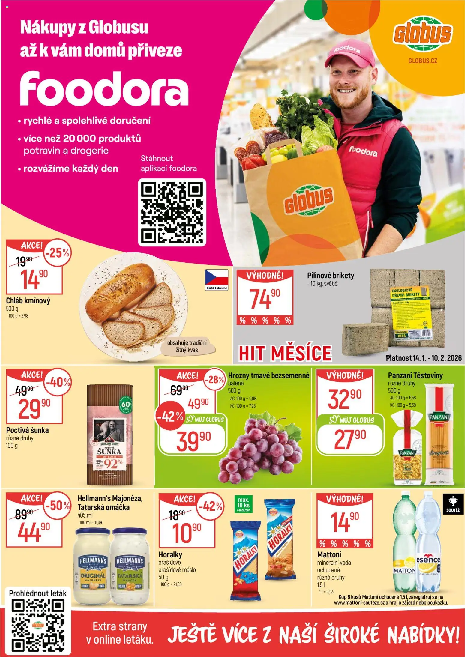 Globus leták - Liberec od 14.01.2026 | Strana: 2 | Produkty: Šunka, Těstoviny, Hellmann's, Hrozny