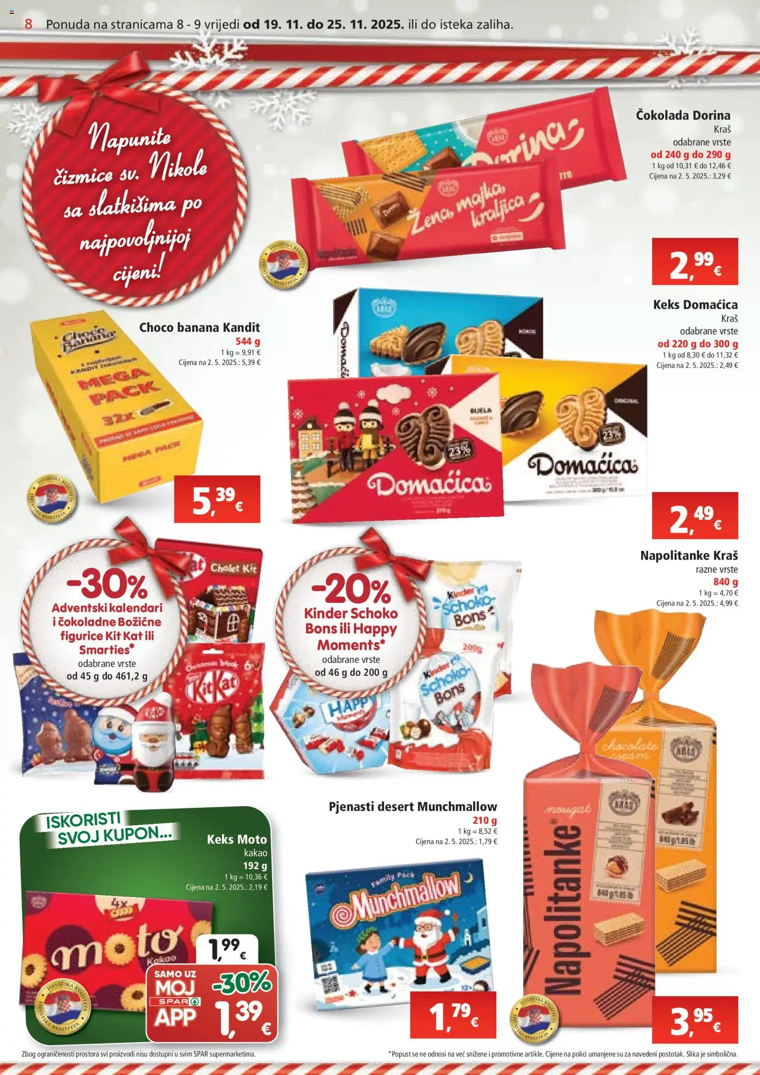 Spar katalog | vrijedi od 19.11.2025 | Stranica: 8 | Proizvodi: Dorina, Čokolada, Napolitanke, Kakao