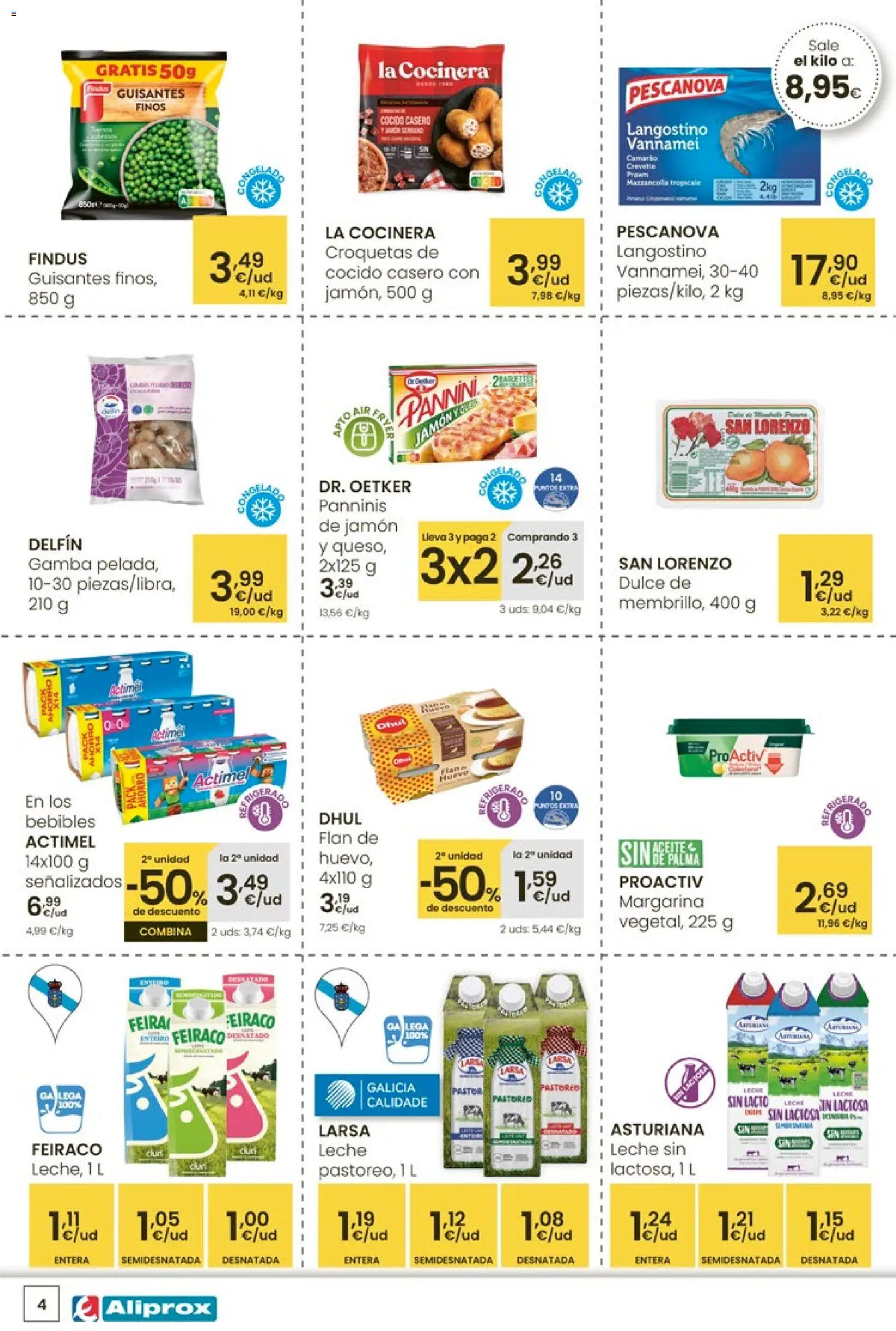Eroski Aliprox  │ válido desde el 16.04.2026 | Página: 4 | Productos: Leche sin lactosa, Leche, Té, Langostino