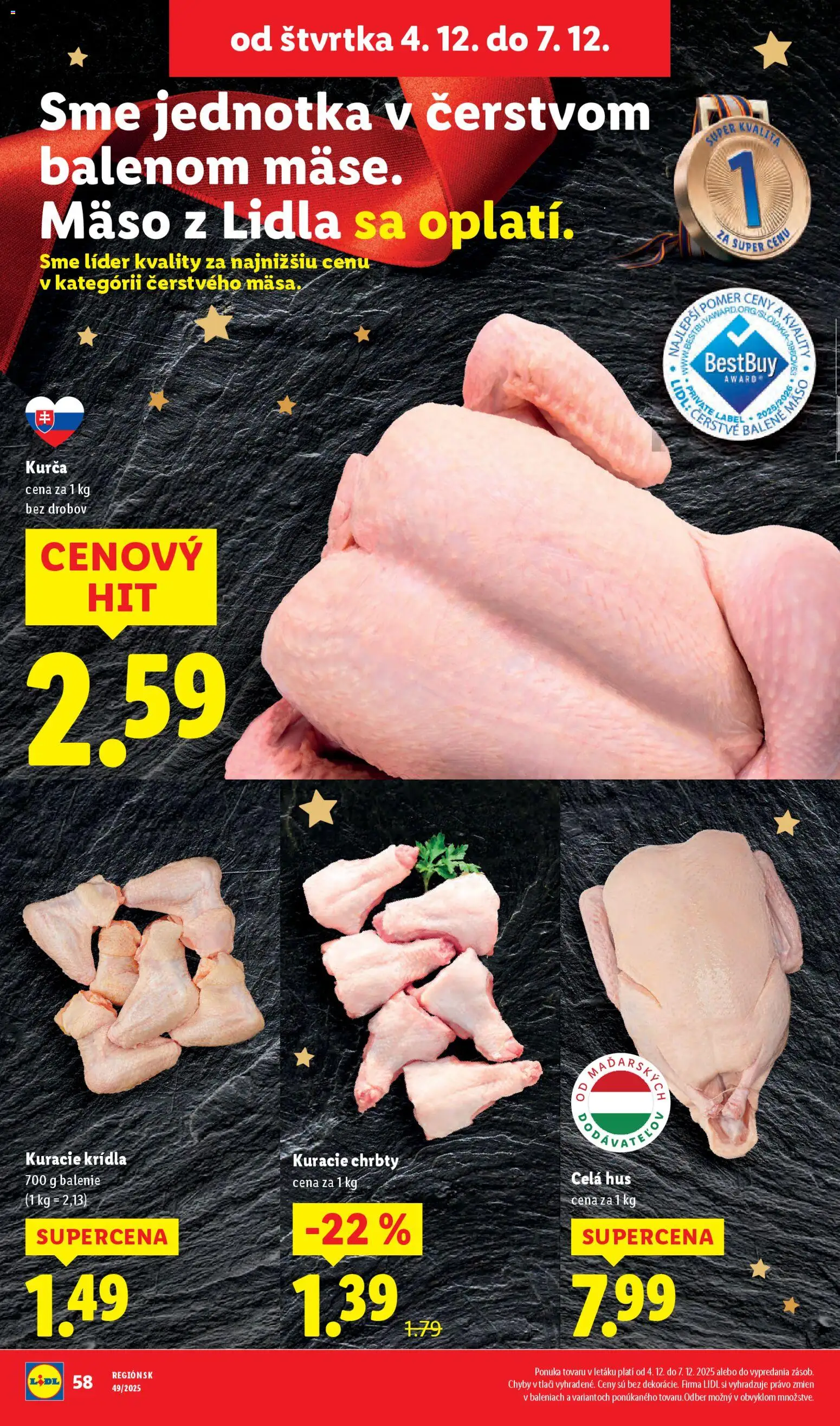 Nové Lidl akcie – leták je platný od 04.12.2025 | Strana: 12 | Produkty: Hus, Kuracie krídla, Kurča