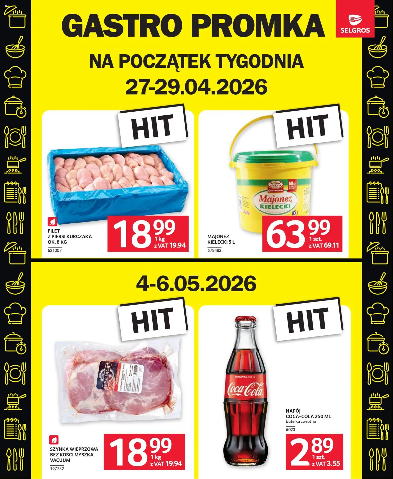 Selgros cash&carry gazetka - Oferta dla gastronomii od 23.04.2026 | Strona: 2 | Produkty: Piersi, Szynka wieprzowa, Coca cola, Majonez