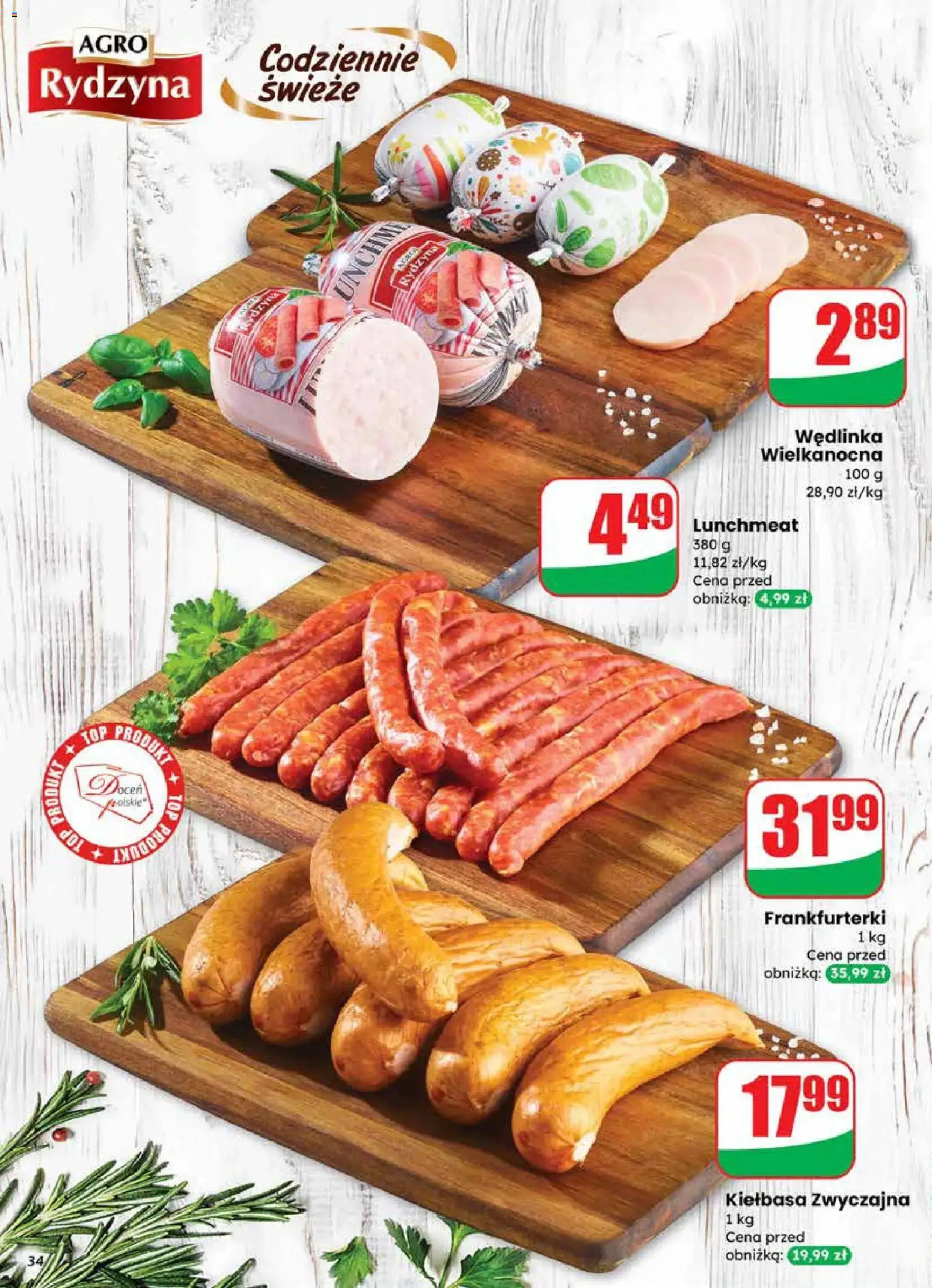 Dino gazetka od 18.03.2026 | Strona: 34 | Produkty: Kiełbasa, Top, Frankfurterki