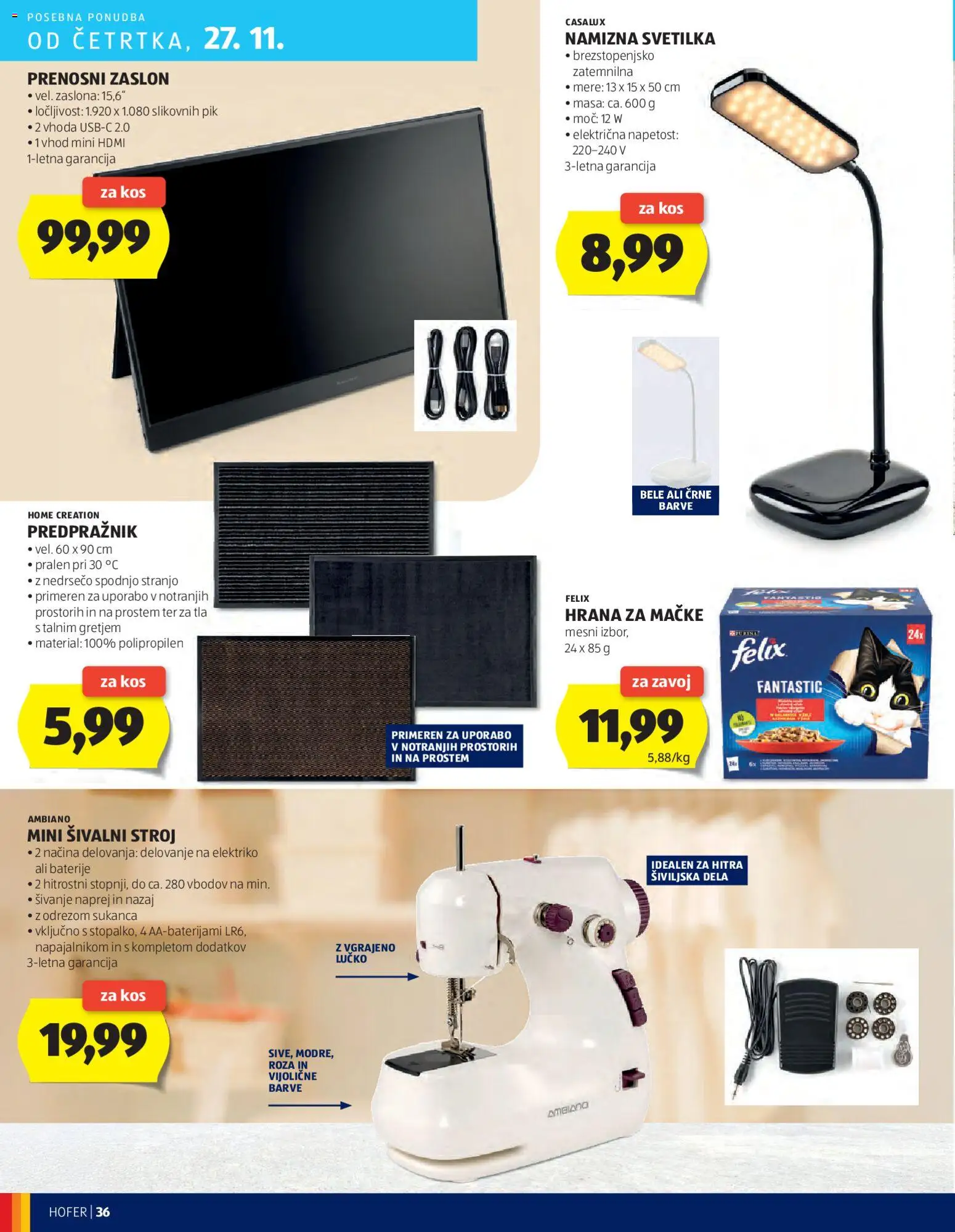 Novi Hofer katalog ponudbe – veljaven od 20.11.2025 | Stran: 36 | Izdelki: Hrana za mačke, Sivalni stroj, Baterije, Kos