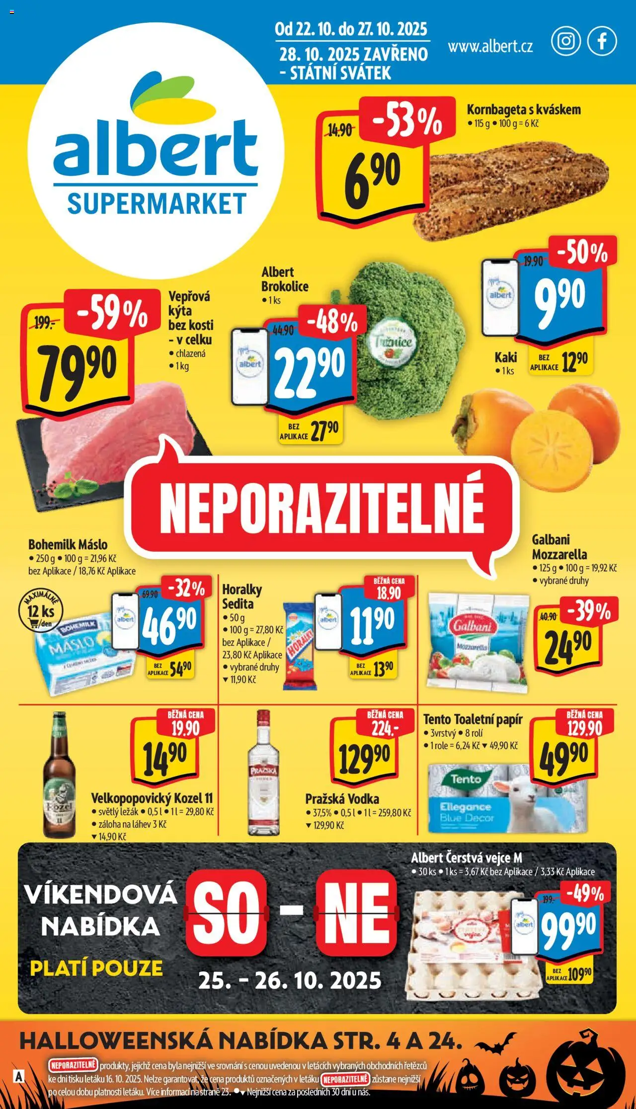 Albert leták - Supermarket od 22.10.2025 | Strana: 1 | Produkty: Horalky, Velkopopovický Kozel, Velkopopovický Kozel 11, Kozel 11