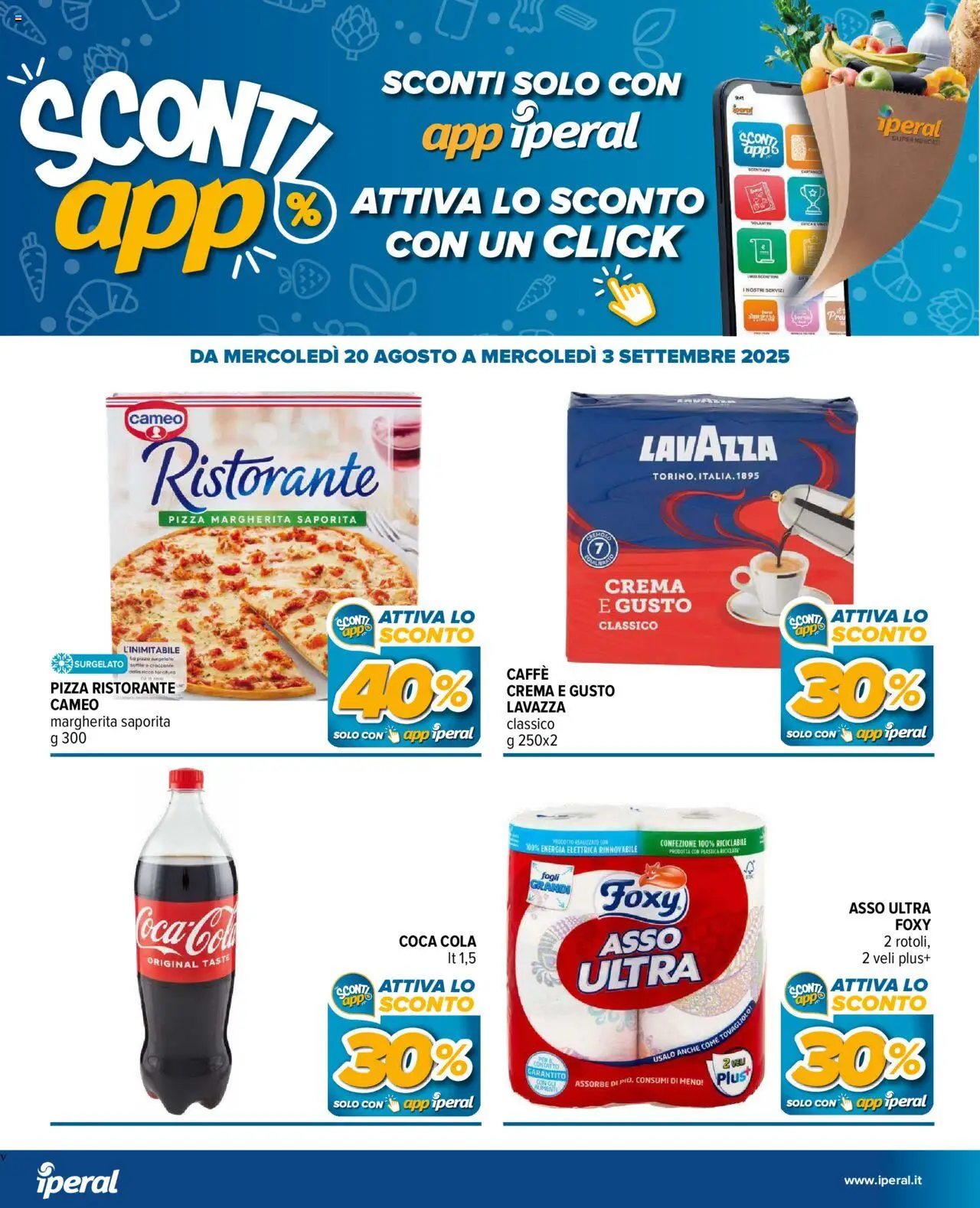 Volantino Iperal del 20.08.2025 | Pagina: 21 | Prodotti: Crema, Caffè, Pizza, Coca Cola