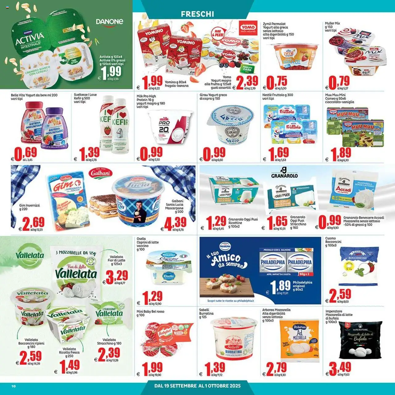 Volantino Elite Supermercati del 19.09.2025 | Pagina: 10 | Prodotti: Yogurt greco, Salmone, Mozzarella, Mascarpone