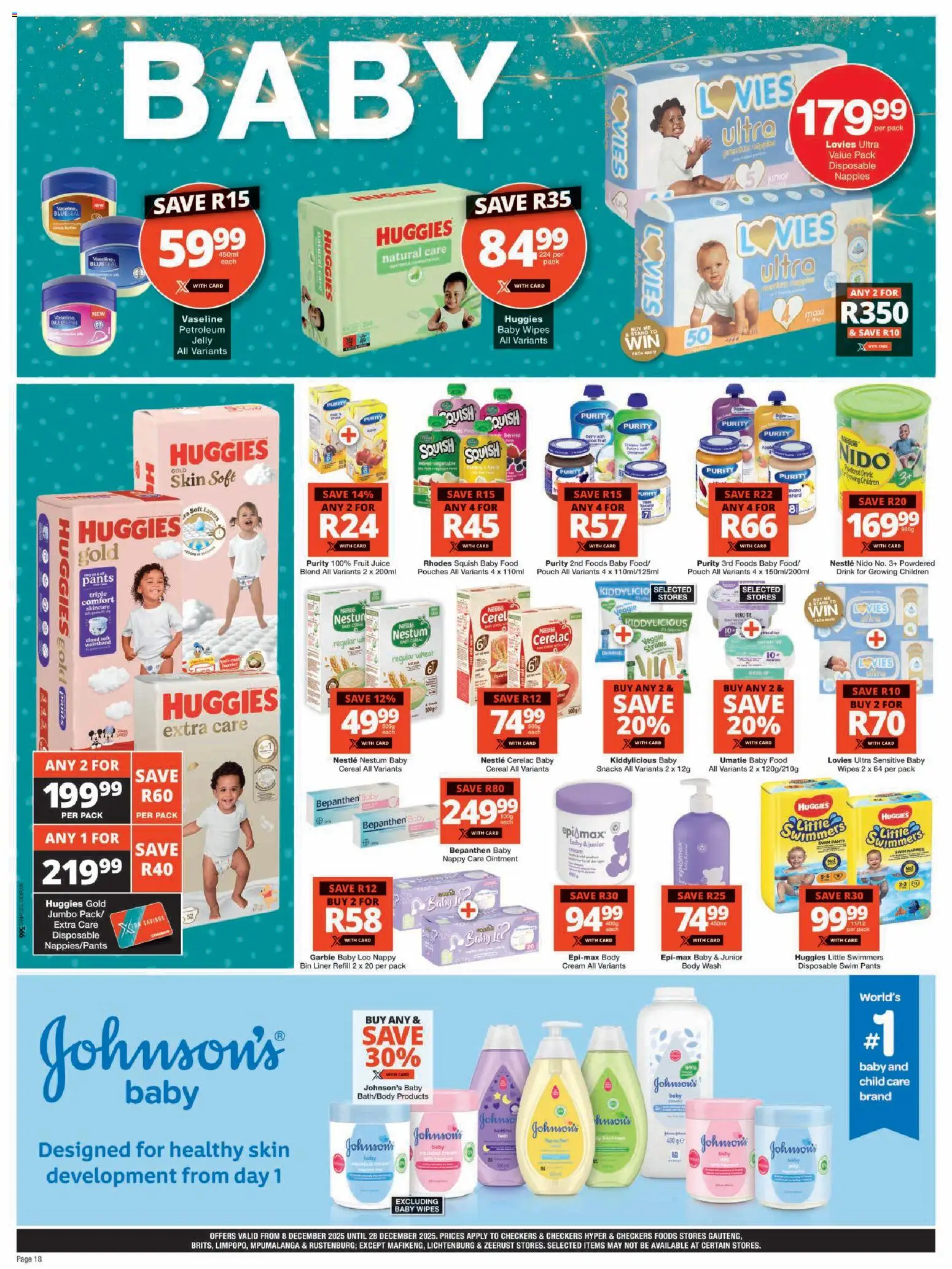 New Checkers catalogue – valid from 08.12.2025 | Page: 18 | Products: Pants, Cream, Baby food, Fruit