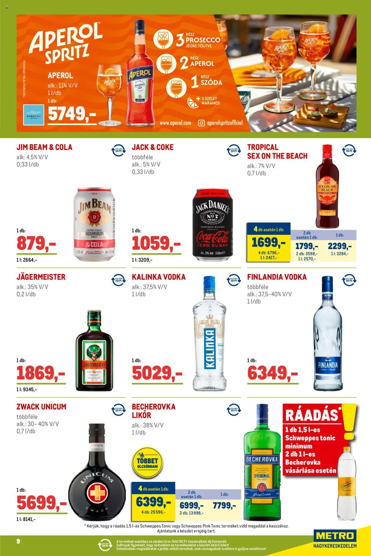 Metro akciós ujság - amely érvényes a következő dátumtól: 01.06.2025 | Oldal: 9 | Termékek: Jägermeister, Bourbon, Cola, Likőr