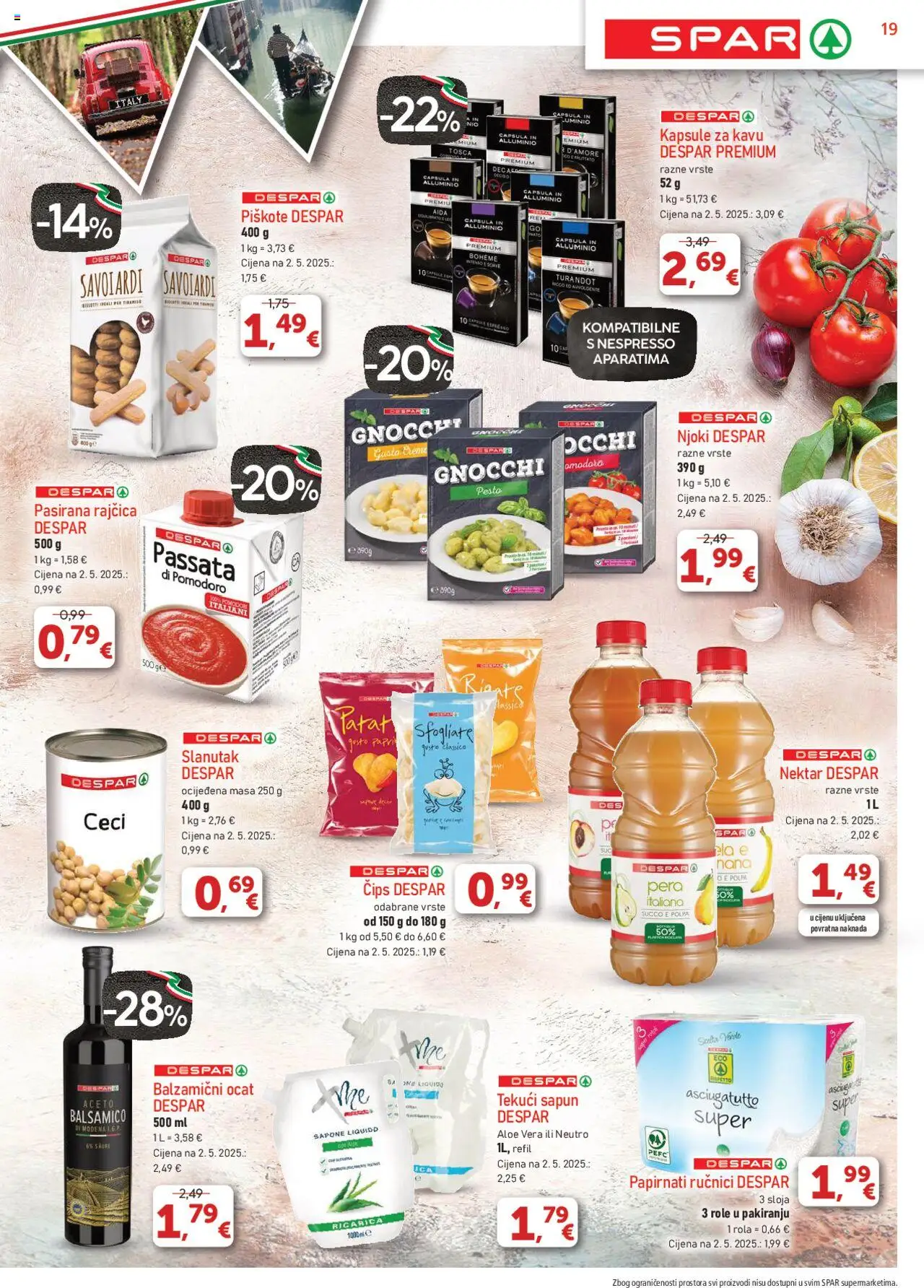 Spar katalog | vrijedi od 17.09.2025 | Stranica: 19 | Proizvodi: Papirnati ručnici, Čips, Kapsule za kavu, Balsamico