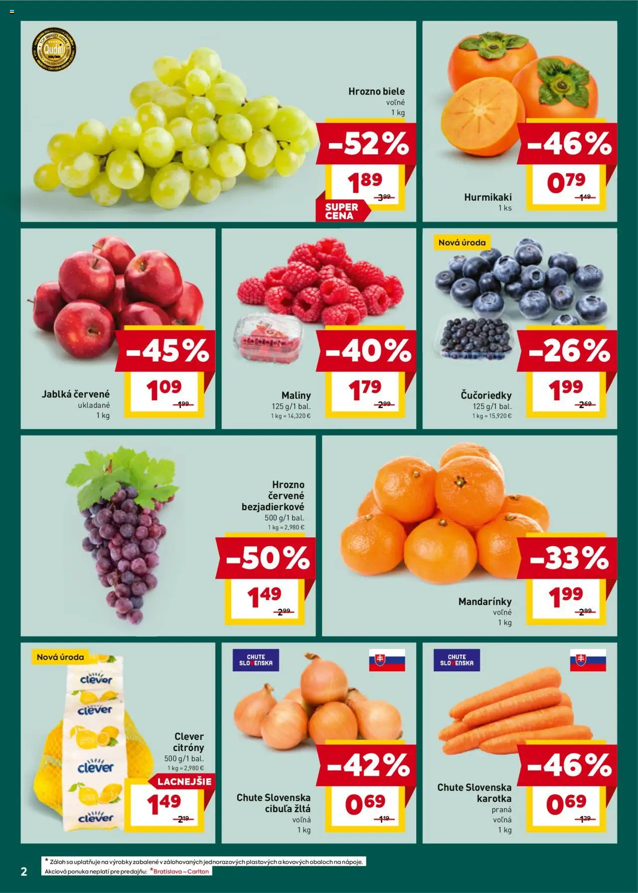 Nové Billa akcie – leták je platný od 01.10.2025 | Strana: 2 | Produkty: Jablká, Čučoriedky, Hrozno, Maliny